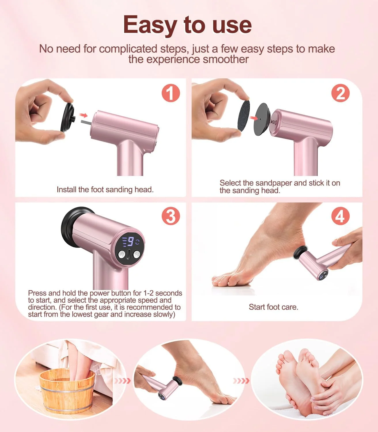 سوهان برقی پدیکور پا، سوهان برقی شارژی پا و دستگاه سنگ پا و پولیش ناخن 2 در 1 به همراه 60 عدد دیسک سمباده ای و 10 عدد حلقه سمباده ای، ابزار پدیکور حرفه ای آلومینیومی با 9 سرعت قابل تنظیم برای آقایان و بانوان