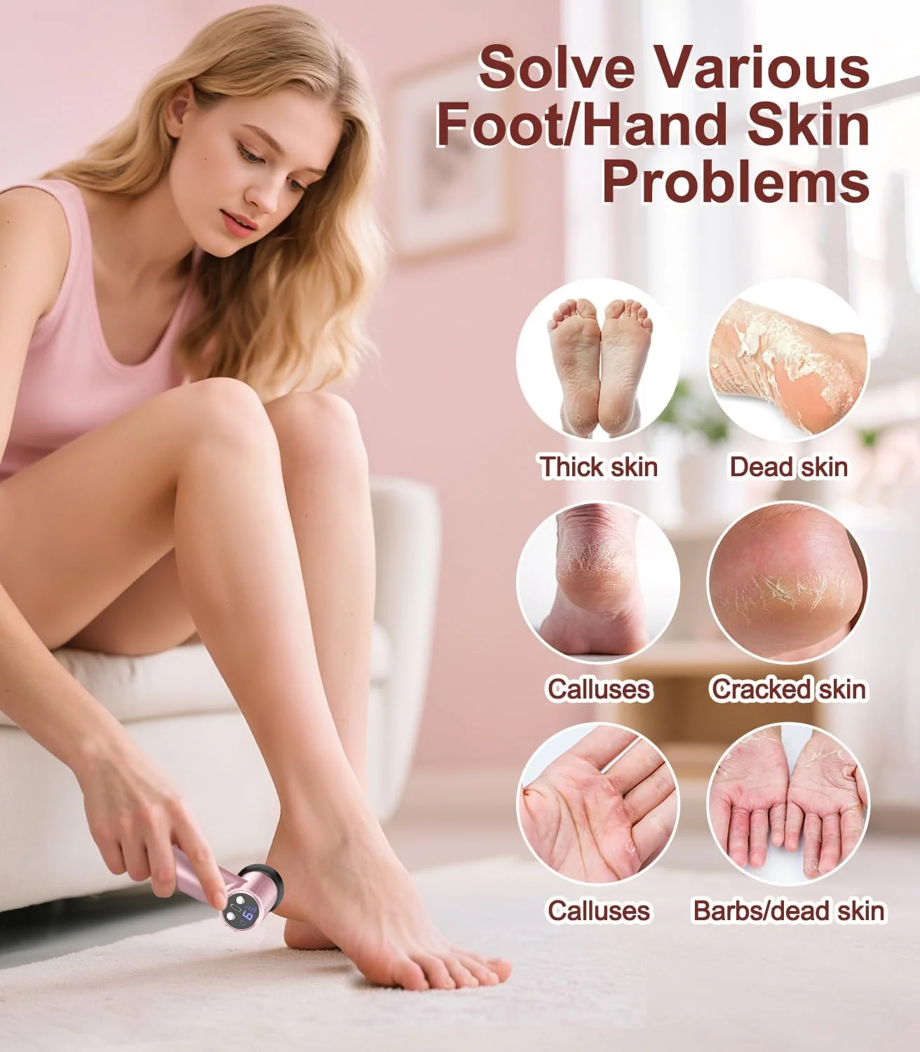 سوهان برقی پدیکور پا، سوهان برقی شارژی پا و دستگاه سنگ پا و پولیش ناخن 2 در 1 به همراه 60 عدد دیسک سمباده ای و 10 عدد حلقه سمباده ای، ابزار پدیکور حرفه ای آلومینیومی با 9 سرعت قابل تنظیم برای آقایان و بانوان