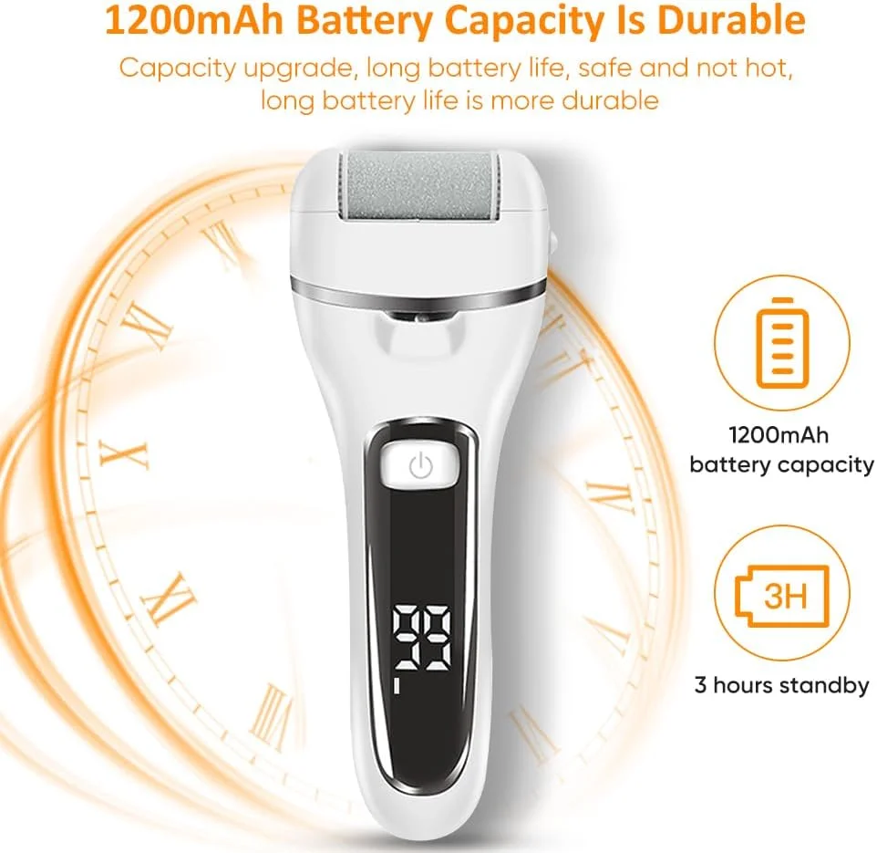 سوهان برقی پدیکور پا | سوهان برقی شارژی پا، اسکرابر برقی پا | ست پدیکور 18 تکه برای پاشنه های ترک خورده و پوست مرده با 3 سری غلتکی از کوانتوم لوکس (سفید الماسی)