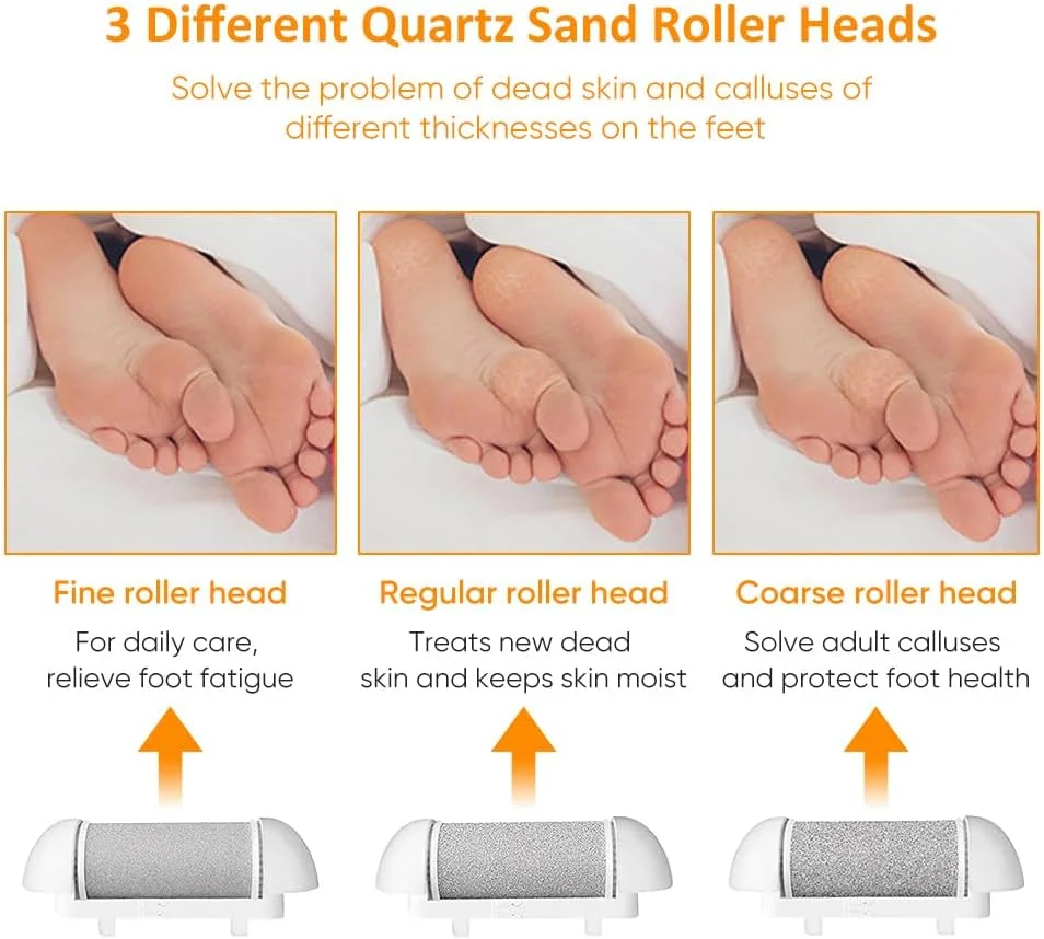 سوهان برقی پدیکور پا | سوهان برقی شارژی پا، اسکرابر برقی پا | ست پدیکور 18 تکه برای پاشنه های ترک خورده و پوست مرده با 3 سری غلتکی از کوانتوم لوکس (سفید الماسی)