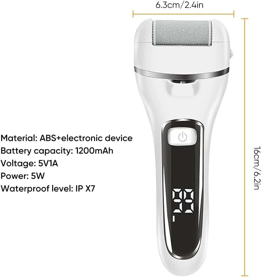 سوهان برقی پدیکور پا | سوهان برقی شارژی پا، اسکرابر برقی پا | ست پدیکور 18 تکه برای پاشنه های ترک خورده و پوست مرده با 3 سری غلتکی از کوانتوم لوکس (سفید الماسی)
