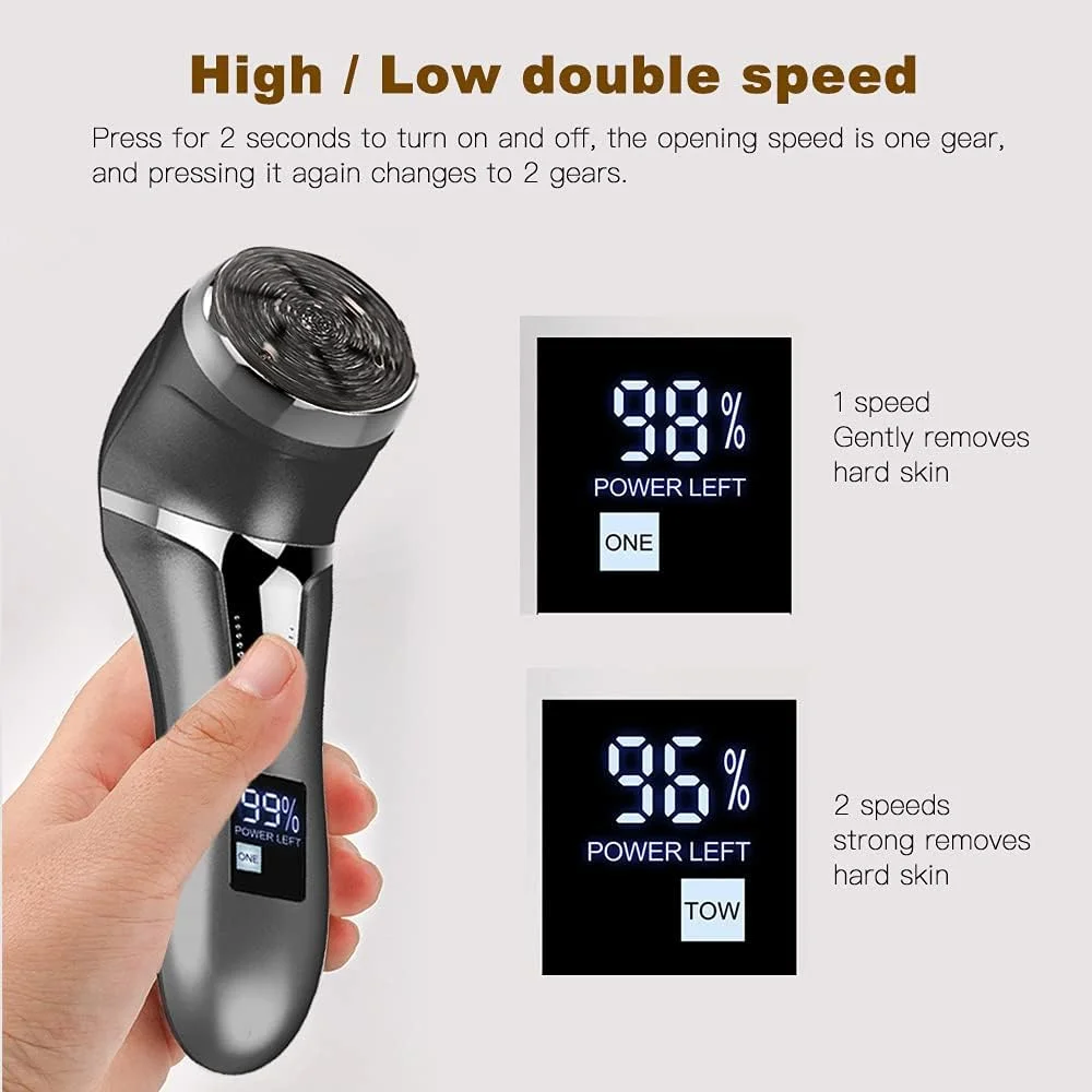 سوهان برقی پا، دستگاه حذف کننده پوست سفت شارژی، سنگ پا ضد آب برای پاشنه های ترک خورده، پینه ها و پوست های مرده با 3 سری سنگ زنی، 2 سرعت و 1 برس، نمایشگر باتری مدل MT-510 مشکی