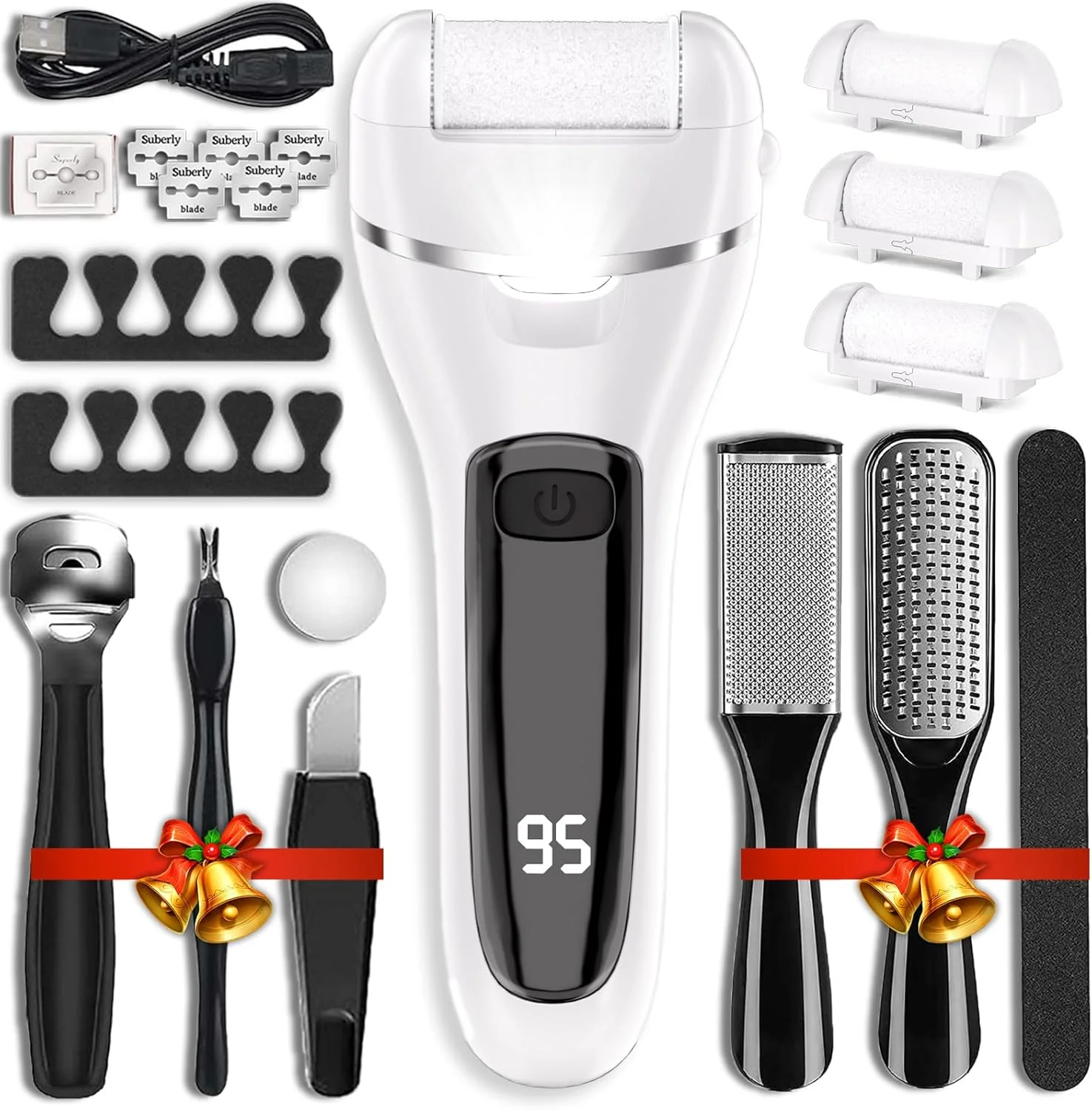 سوهان برقی پا با 3 سری غلتکی، 2 سرعت، قابل شارژ، ضد آب، کیت حرفه ای پدیکور، 17 ابزار سوهان پا، مناسب برای پوست های مرده، سفت، ترک خورده و خشک سوهان برقی پا با 3 سری غلتکی، 2 سرعت، قابل شارژ، ضد آب، کیت حرفه ای پدیکور، 17 ابزار سوهان پا، مناسب برای پوست های مرده، سفت، ترک خورده و خشک