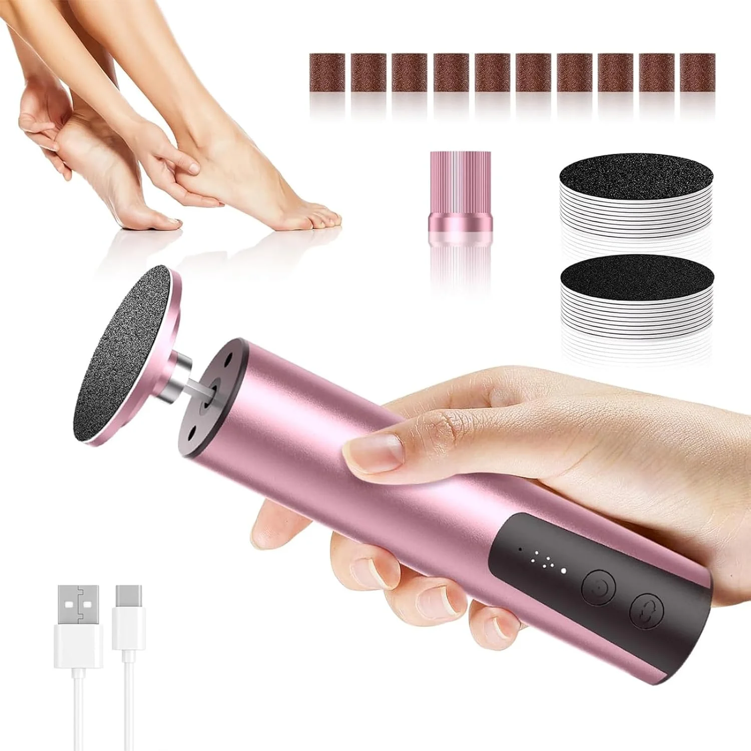 سوهان برقی پا برای از بین بردن پینه، سوهان برقی قابل شارژ پا با دیسک سمباده، ابزار حرفه ای پدیکور، 6 سرعت قابل تنظیم، برای پینه های پاشنه پا و پوست های مرده سوهان برقی پا برای از بین بردن پینه، سوهان برقی قابل شارژ پا با دیسک سمباده، ابزار حرفه ای پدیکور، 6 سرعت قابل تنظیم، برای پینه های پاشنه پا و پوست های مرده