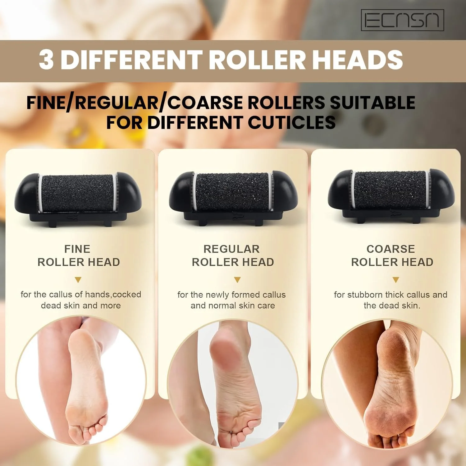 سوهان برقی پدیکور پا ECASA™، از بین برنده پوست سفت و ترک پا، کیت حرفه ای ضد آب 14 در 1 برای پاشنه های ترک خورده، پینه و پوست مرده با 3 غلتک و 2 سرعت