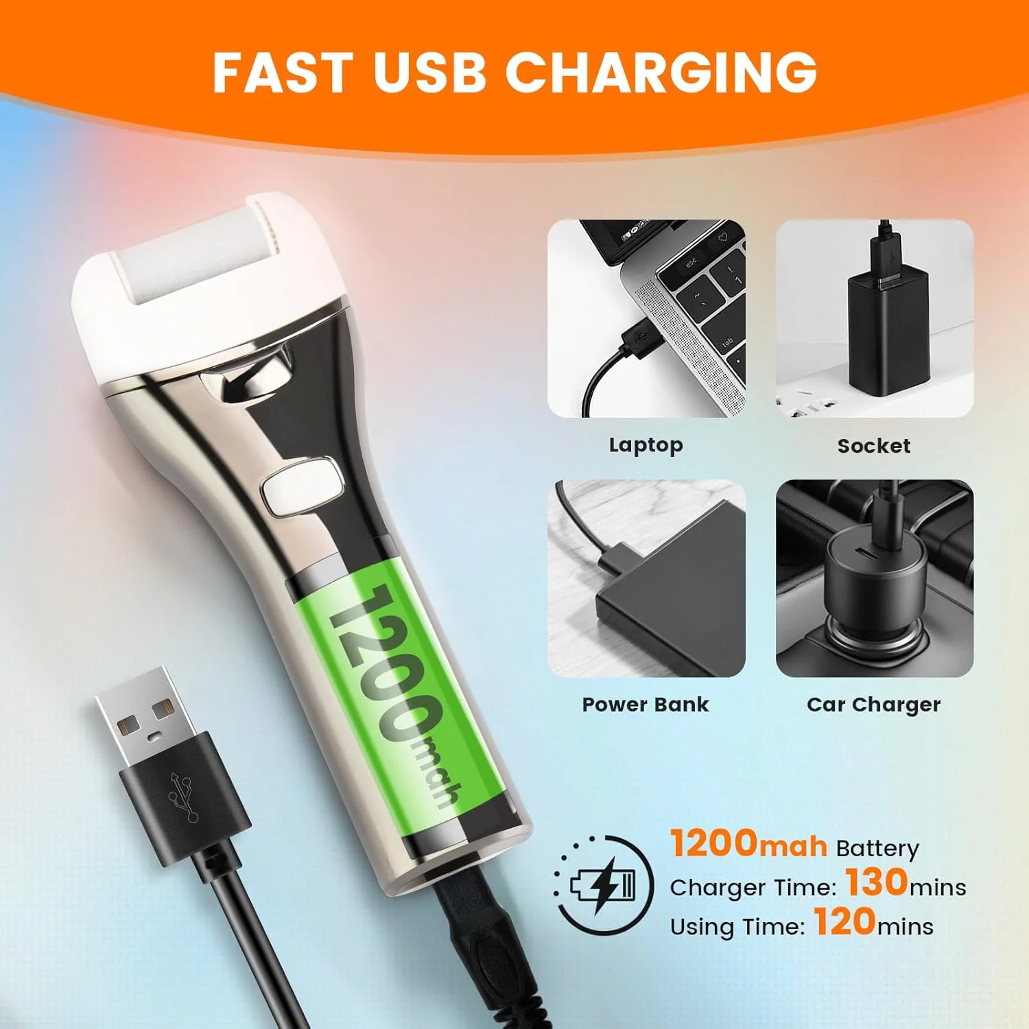 سوهان برقی پا، کیت پدیکور الکترونیکی قابل حمل شارژی، 3 سری غلتکی، 3 سرعت، نمایشگر باتری برای از بین بردن پینه ها، ترک پاشنه پا و پوست مرده (BCM-1852)