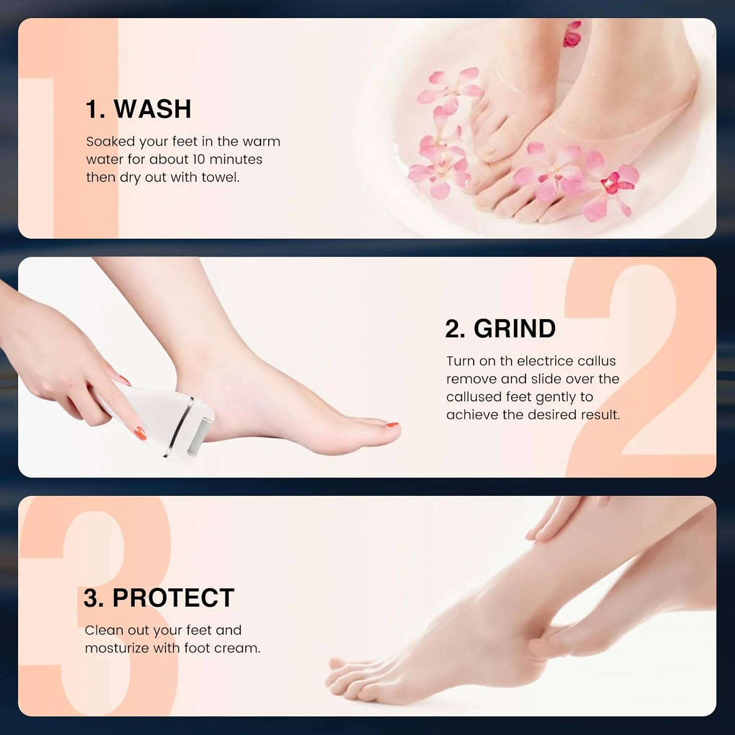 سوهان برقی پا، کیت پدیکور الکترونیکی قابل حمل شارژی، 3 سری غلتکی، 3 سرعت، نمایشگر باتری برای از بین بردن پینه ها، ترک پاشنه پا و پوست مرده (BCM-1852)