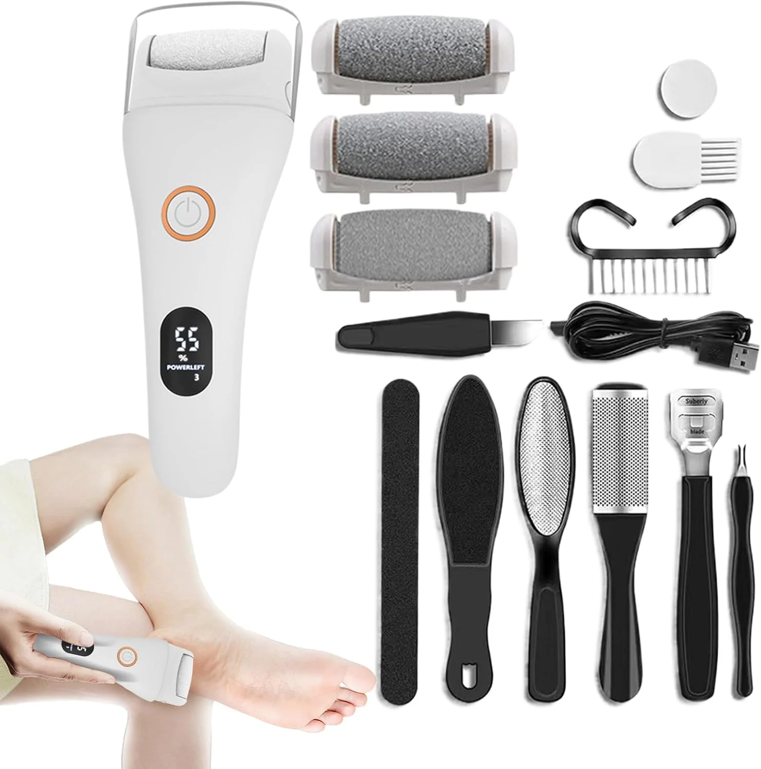 سوهان برقی پینه پا، سوهان برقی پینه | سنگ پا و اسکرابر قابل حمل و شارژی برای مانیکور، پدیکور، مسافرت، سالن، اسپا، حمام