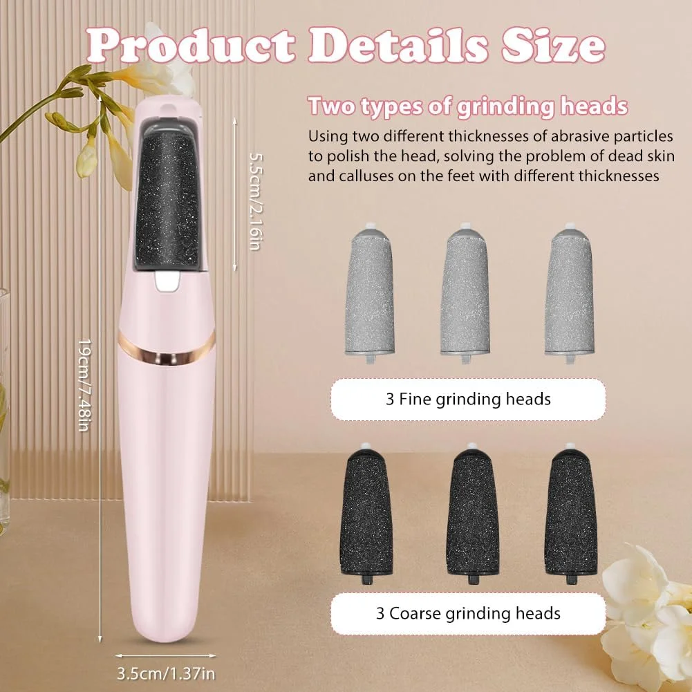 سوهان برقی پدیکور، مجموعه پدیکور شارژی، سوهان برقی مراقبت از پا، مجموعه سوهان برقی پا با سرهای قابل تعویض برای پوست های مرده، سفت و ترک خورده