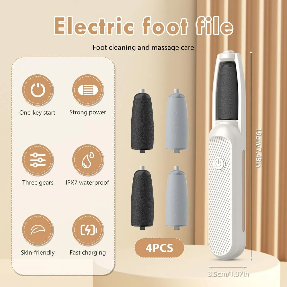 سوهان برقی پدیکور پا، ست پدیکور شارژی، 4 غلتک قابل تعویض، 3 سرعت، دستگاه مراقبت از پا موثر برای از بین بردن پینه، میخچه و پوست خشک