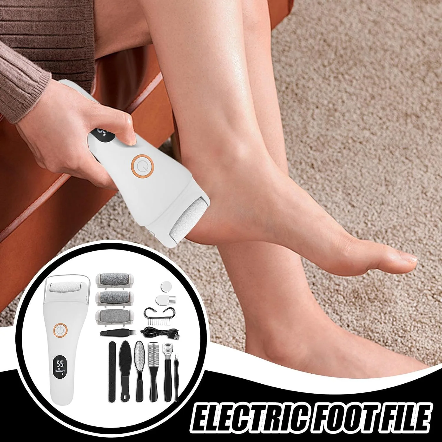 سوهان برقی پینه پا، سوهان برقی پینه | سنگ پا و اسکرابر قابل حمل و شارژی برای مانیکور، پدیکور، مسافرت، سالن، اسپا، حمام