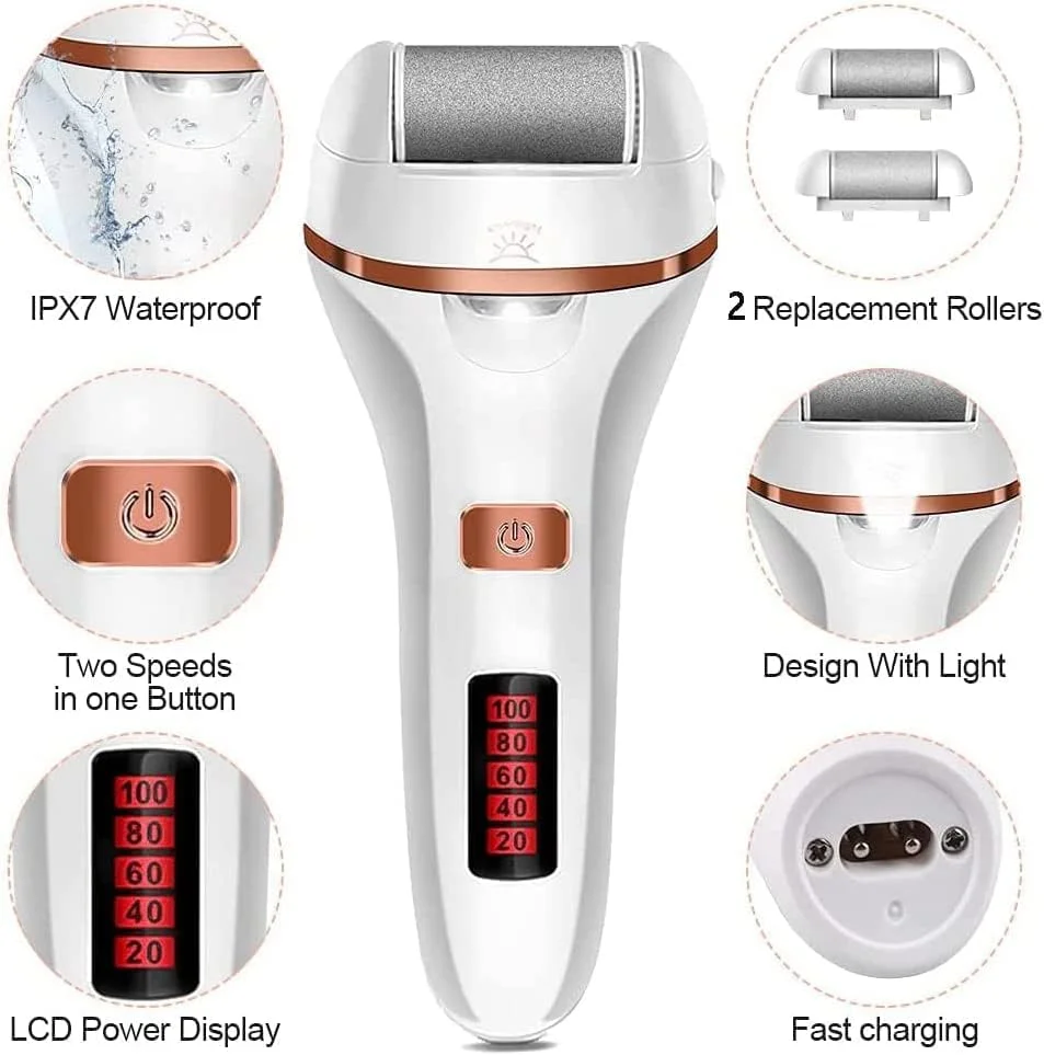 کیت سوهان برقی پا، ابزار سوهان پدیکور شارژی، مراقبت حرفه ای از پا، نمایشگر باتری برای از بین بردن پینه، پوست مرده، ترک خورده و خشک