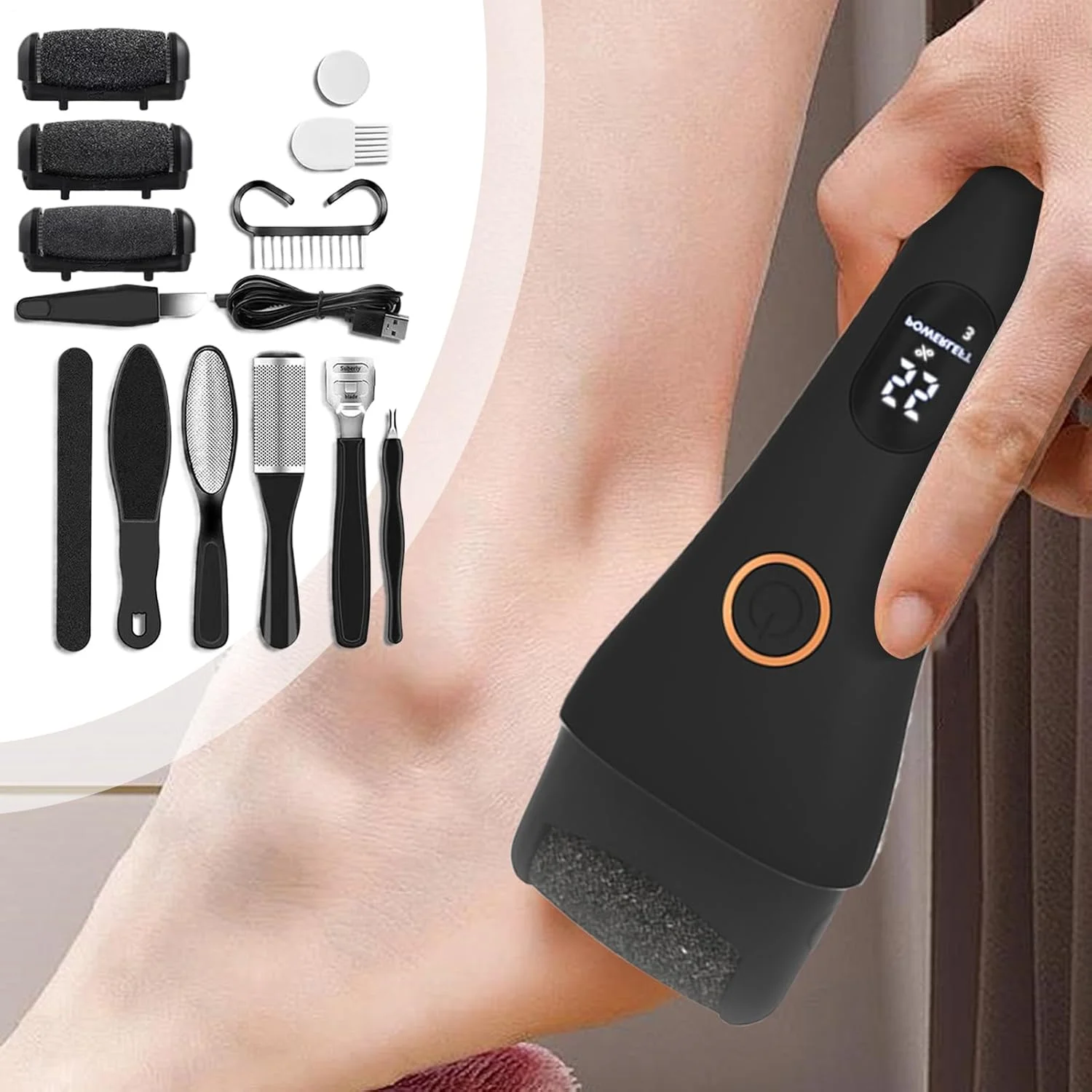 سوهان برقی پا، از بین برنده پینه پا | سنگ پا برقی قابل شارژ، سنگین، قابل حمل برای مانیکور، پدیکور، مسافرت، سالن، اسپا، حمام