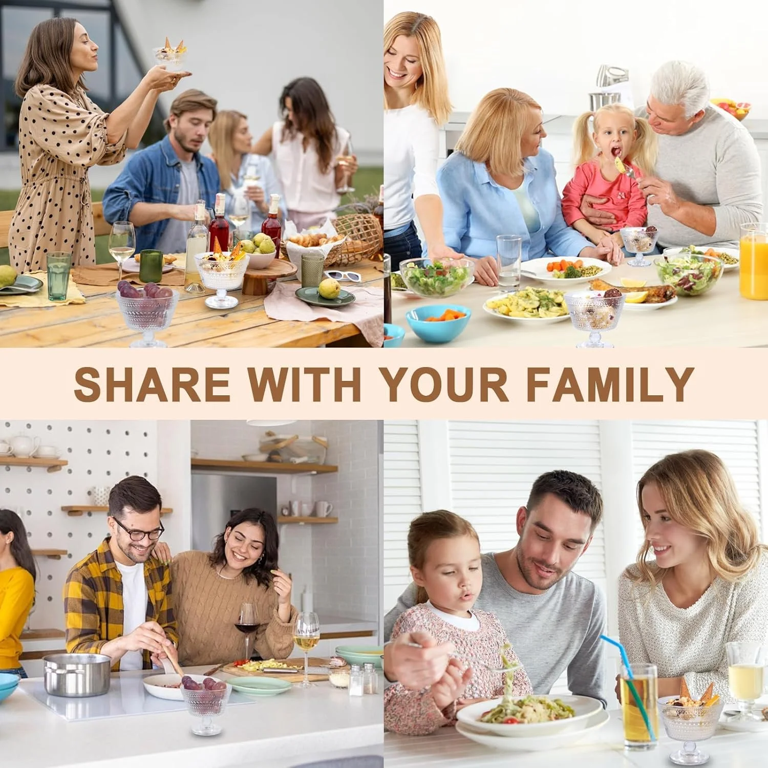 کاسه های دسر شیشه ای KASTWAVE، جام بستنی خوری، ست 4 تایی کاسه های کوچک ترایفل، کاسه های سرو صبحانه چند منظوره 270 میلی لیتری، ایده آل برای بستنی، ماست، جو دوسر و سوربت، پیش غذا و مهمانی (راه راه خالدار)