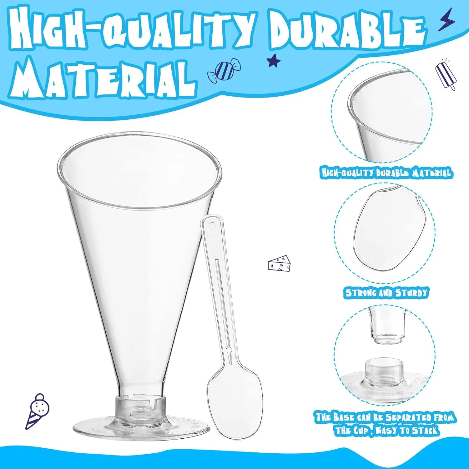 ست 50 تایی مینی جام دسر KASTWAVE با قاشق، لیوان پلاستیکی 120 میلی لیتری برای مهمانی ها، عروسی ها، رویدادها، دورهمی های خانگی، سرو و تست