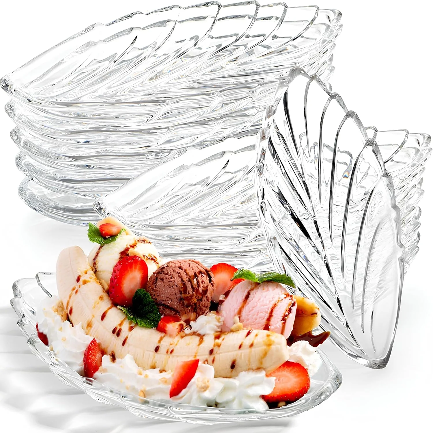 ست 10 عددی کاسه های بستنی خوری KASTWAVE، ظروف شیشه ای 170 گرمی برای سرو بستنی، بشقاب های دسر شفاف طرح برگ، ظروف شفاف برای میوه، ماست، براونی، تنقلات، قابل شستشو در ماشین ظرفشویی