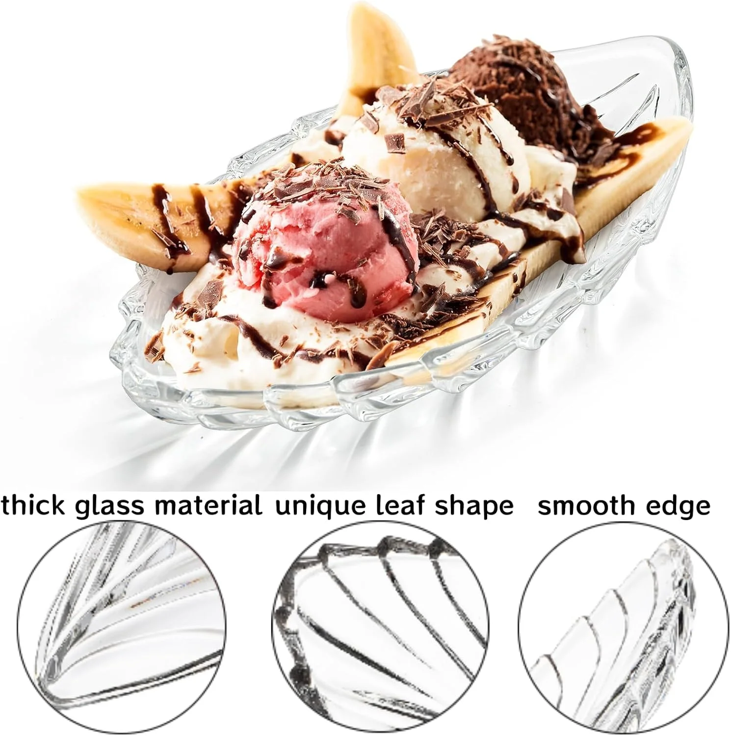 ست 10 عددی کاسه های بستنی خوری KASTWAVE، ظروف شیشه ای 170 گرمی برای سرو بستنی، بشقاب های دسر شفاف طرح برگ، ظروف شفاف برای میوه، ماست، براونی، تنقلات، قابل شستشو در ماشین ظرفشویی