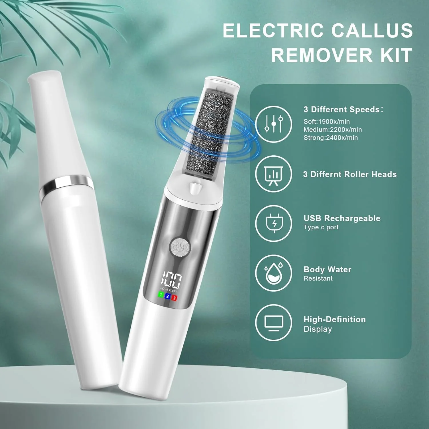 سوهان برقی پا، کیت پدیکور اسکرابر پا الکترونیکی قابل شارژ، ابزار پدیکور حرفه ای، چوب پدیکور صاف، مراقبت از پا برای پوست مرده، هدیه ایده آل، 3 غلتک، 3 سرعت
