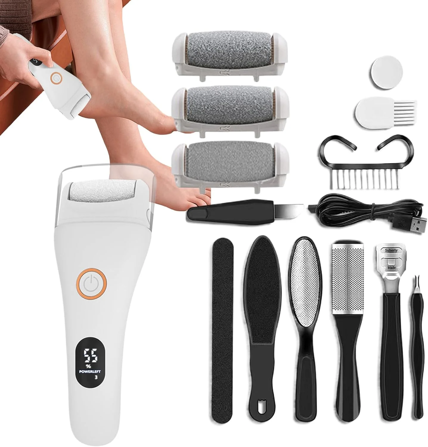 سوهان برقی پا | سوهان برقی پا، سنگ پا برقی قابل شارژ و بادوام برای مانیکور، پدیکور، مسافرت، سالن، اسپا، حمام