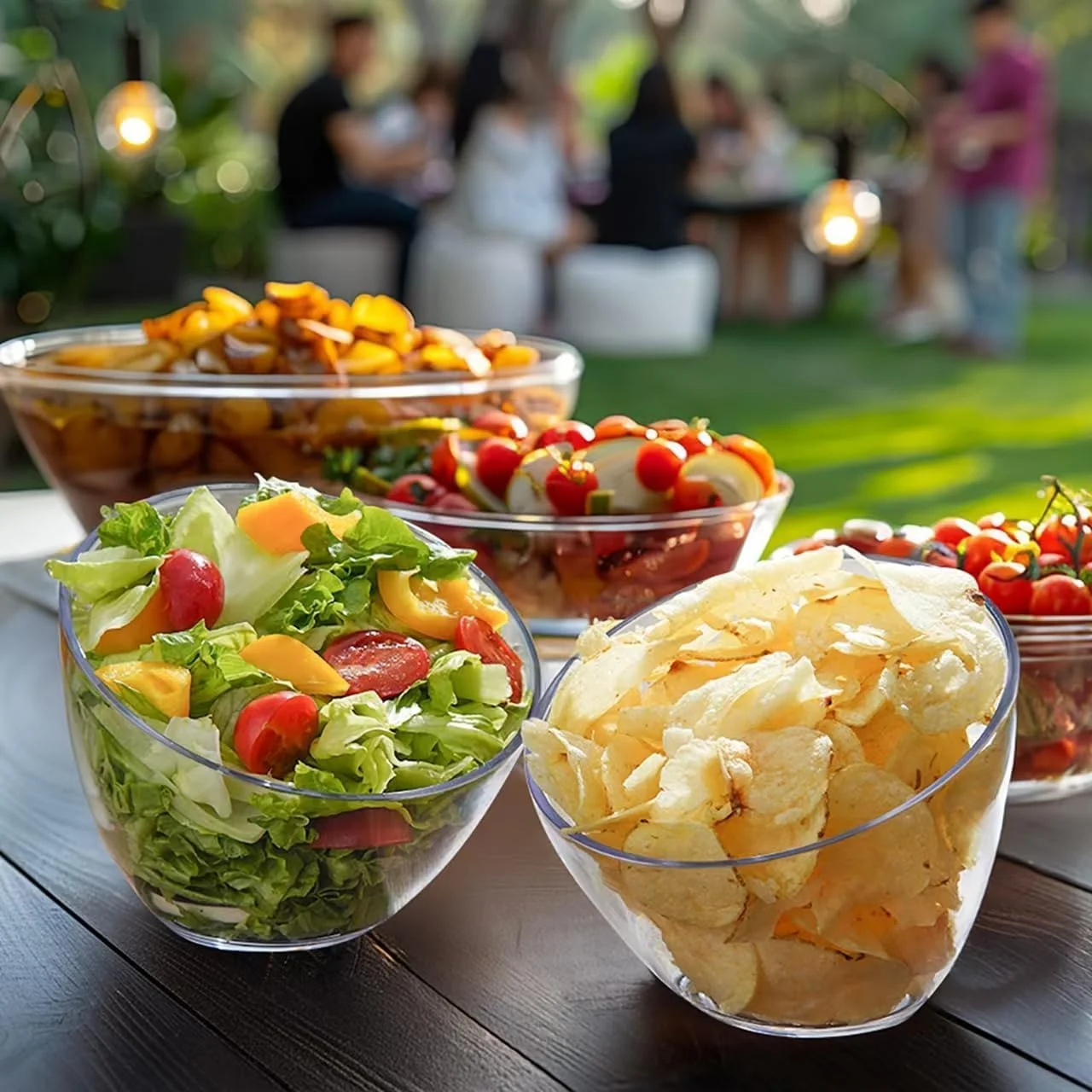 ست 4 عددی کاسه سرو پلاستیکی زاویه دار KASTWAVE، کاسه های سالاد شیب دار شفاف 20 اونسی برای چیپس، سالاد، تنقلات مهمانی، ظروف غذاخوری برای عروسی ها، پذیرایی و جشن تولد