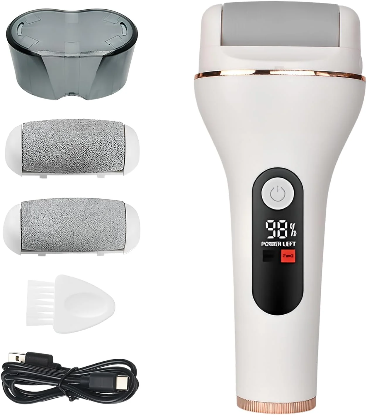 سوهان برقی حرفه ای پا - سوهان برقی پا، ضد آب IPX7، شارژ USB، 2 سرعت، نشانگر LED برای پاشنه های ترک خورده، پوست مرده و مراقبت از پا (سفید)