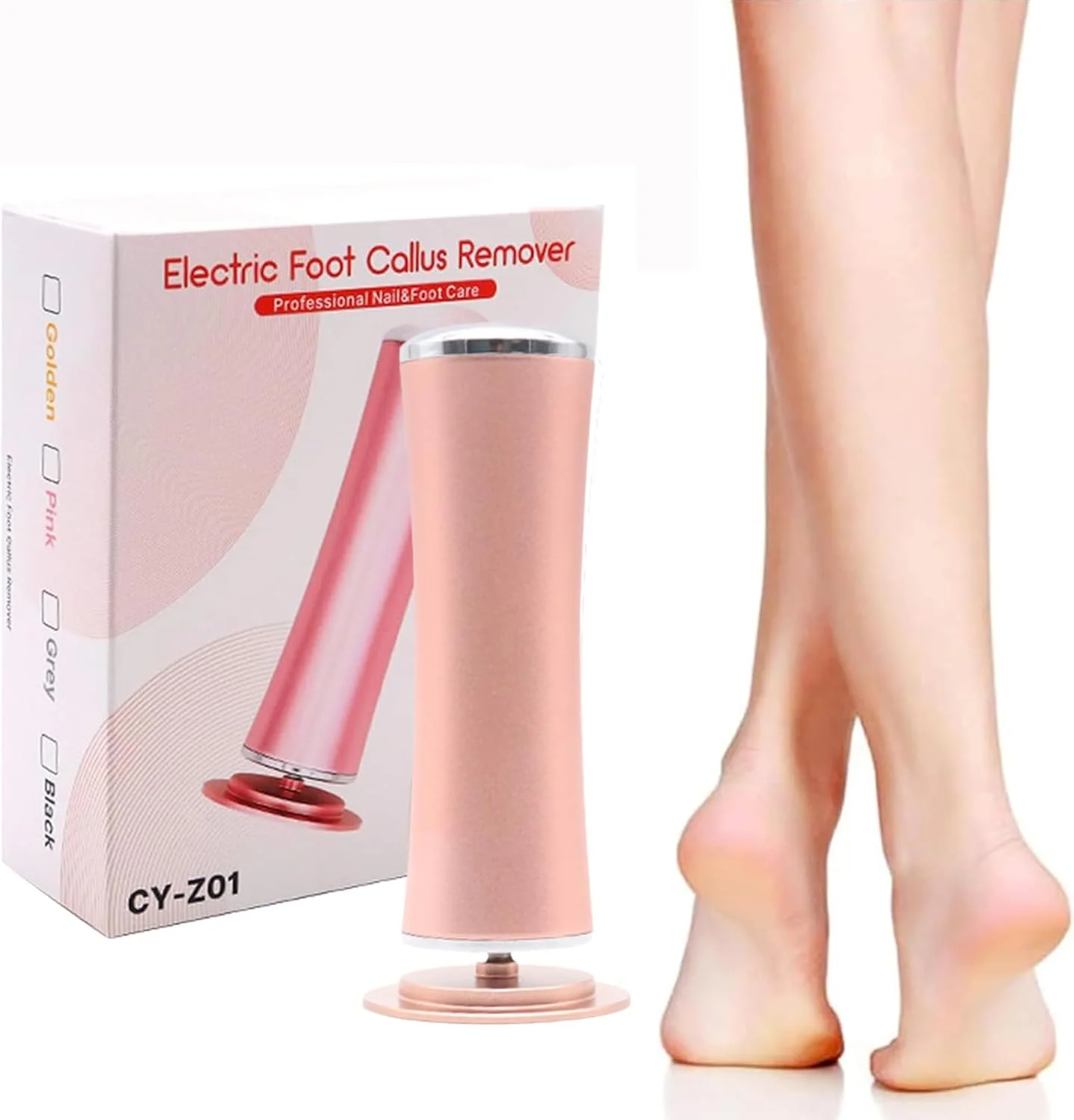 دستگاه از بین برنده پینه برقی پا Dermave، ابزار حرفه ای پدیکور، از بین برنده پینه، سوهان برقی پا با سرعت قابل تنظیم برای از بین بردن پوست مرده مردان و زنان به همراه 60 سمباده قابل تعویض (رزگلد)