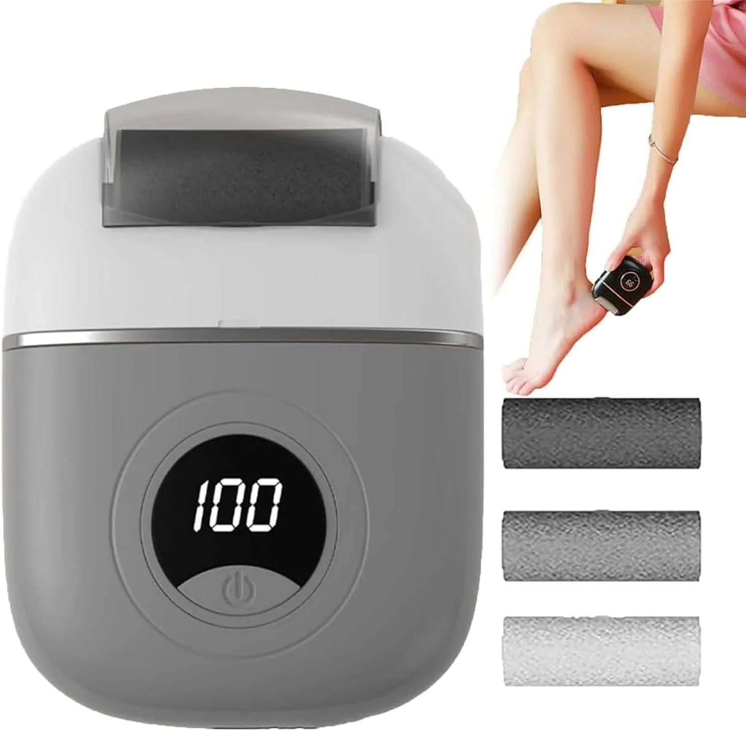 سوهان برقی پا، از بین برنده حرفه ای پینه پا، قابل شارژ USB، ضد آب، از بین برنده پوست سخت پا با 3 غلتک و 2 سرعت، ابزار پدیکور قابل حمل برای پاهای دارای پاشنه ترک خورده (خاکستری)