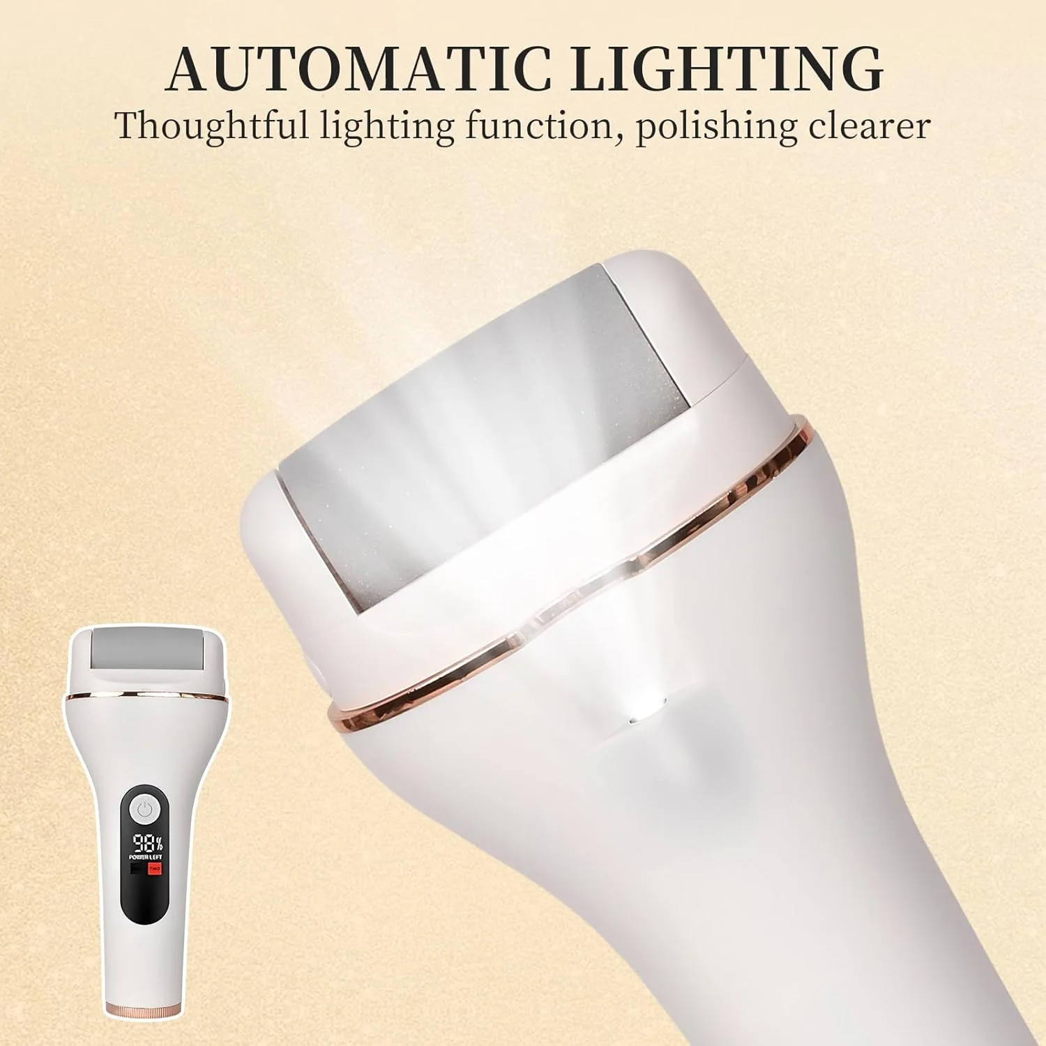 سوهان برقی حرفه ای پا - سوهان برقی پا، ضد آب IPX7، شارژ USB، 2 سرعت، نشانگر LED برای پاشنه های ترک خورده، پوست مرده و مراقبت از پا (سفید)