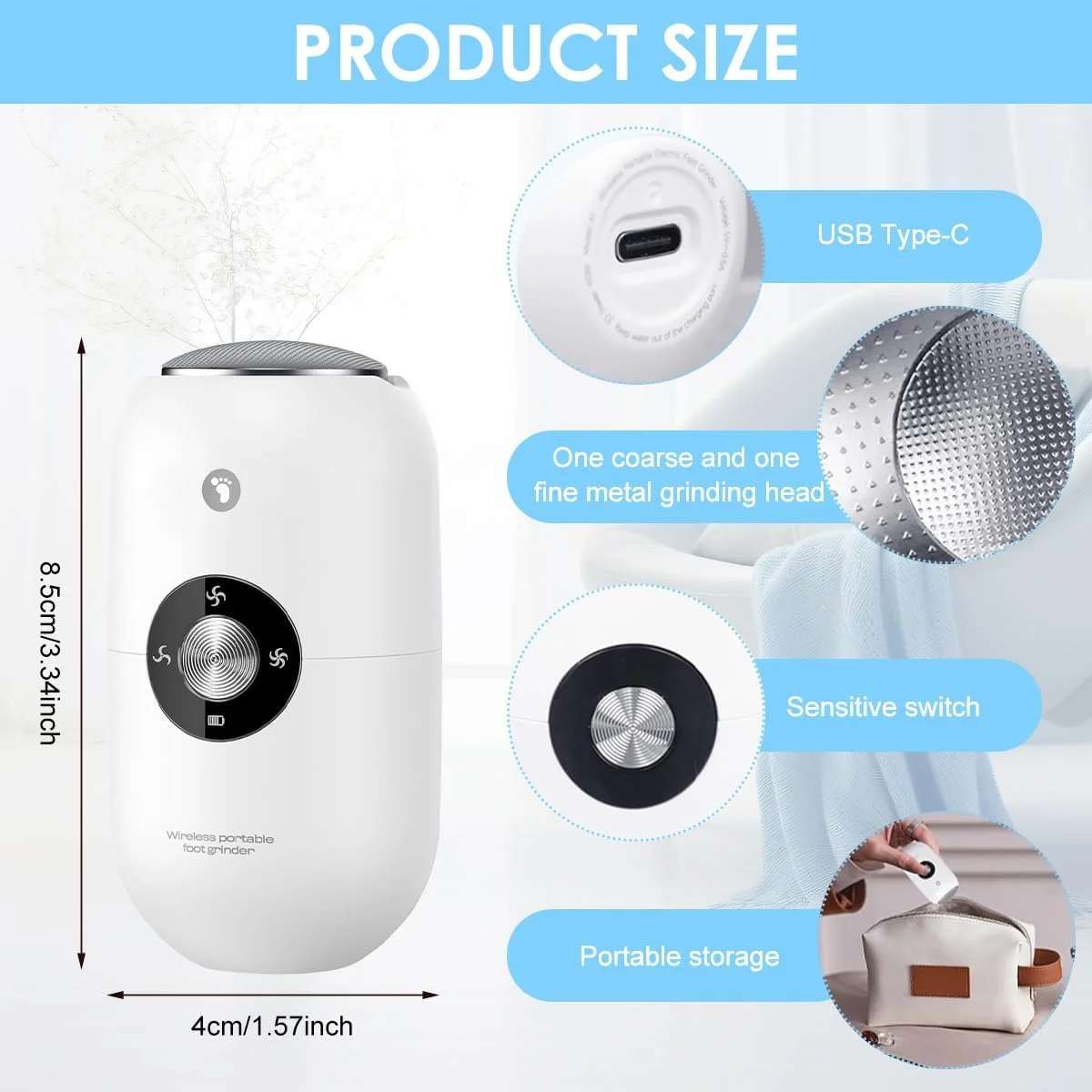 HANNEA® Electric Foot Callus Remover, Professional 3 Speed Rechargeable Pedicure Tool with Stainless Steel Roller Head, Pressure Sensor & LED Display for Cracked Heels, Dead Skin, Hard Calluses