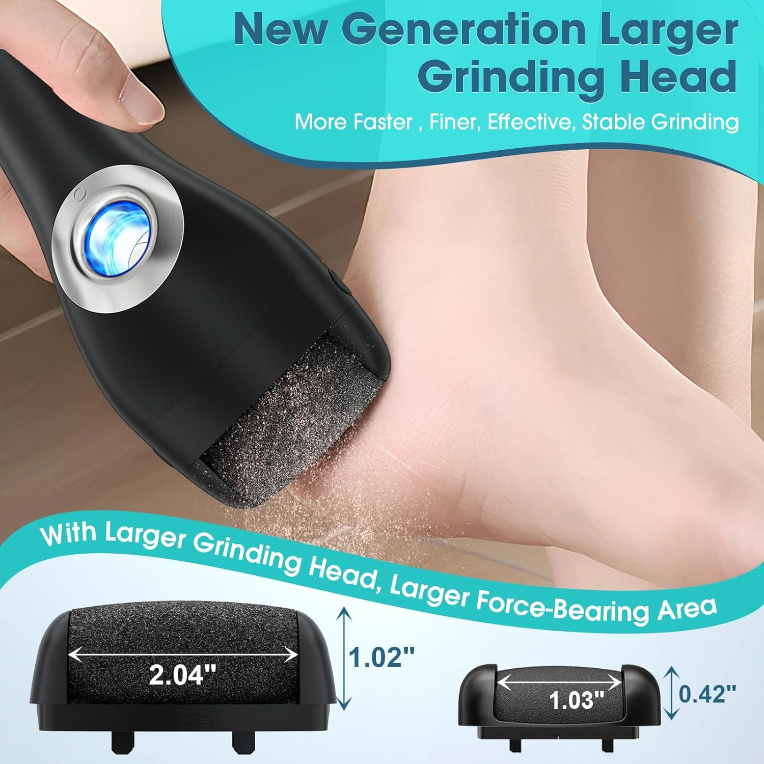 سوهان برقی پدیکور پا دارای چراغ، کیت قابل حمل پدیکور، سوهان پا شارژی ضد آب برای مراقبت از پا، از بین برنده پوست مرده با 3 سری