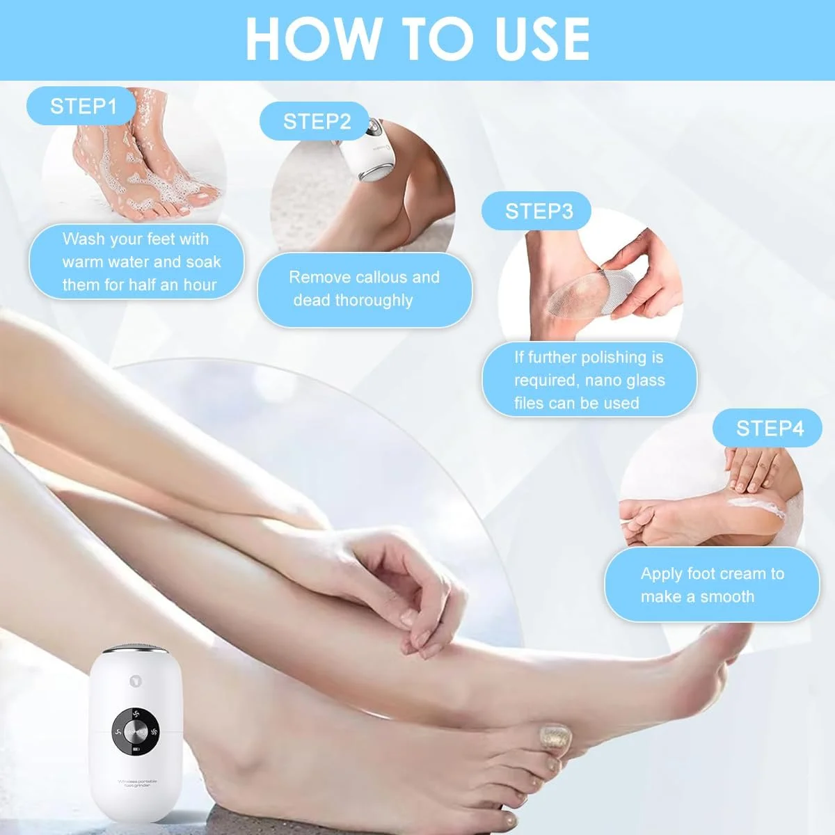 HANNEA® Electric Foot Callus Remover, Professional 3 Speed Rechargeable Pedicure Tool with Stainless Steel Roller Head, Pressure Sensor & LED Display for Cracked Heels, Dead Skin, Hard Calluses