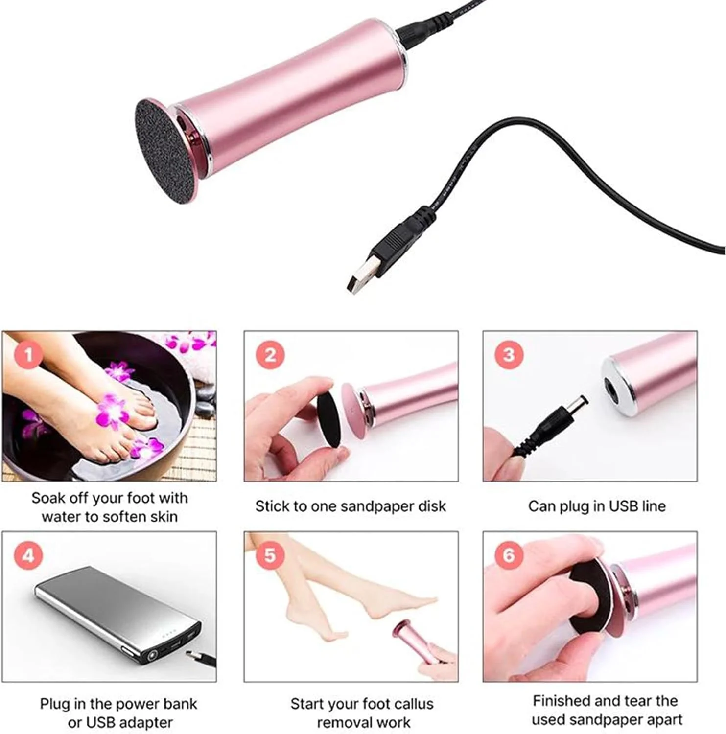 دستگاه از بین برنده پینه برقی پا Dermave، ابزار حرفه ای پدیکور، از بین برنده پینه، سوهان برقی پا با سرعت قابل تنظیم برای از بین بردن پوست مرده مردان و زنان به همراه 60 سمباده قابل تعویض (رزگلد)