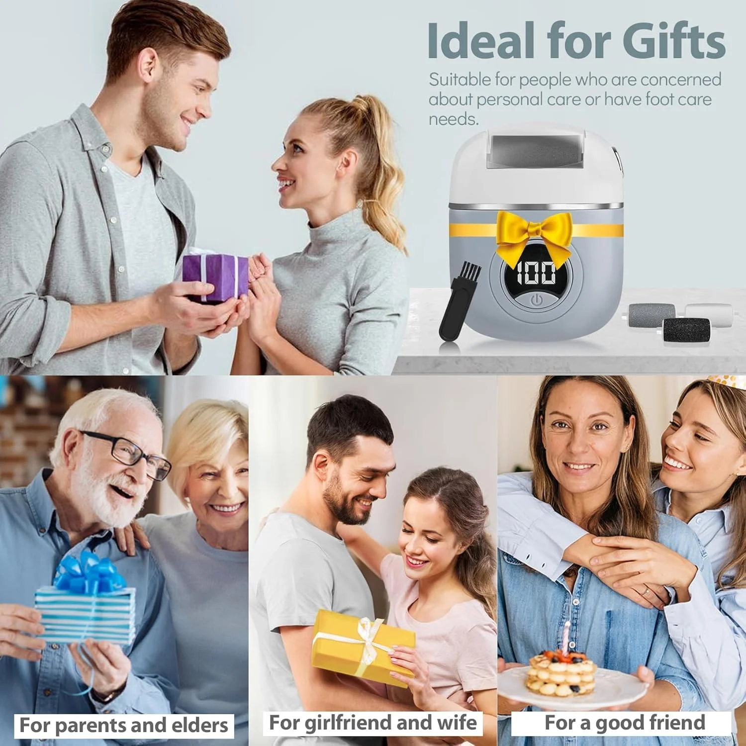 سوهان برقی پا، از بین برنده حرفه ای پینه پا، قابل شارژ USB، ضد آب، از بین برنده پوست سخت پا با 3 غلتک و 2 سرعت، ابزار پدیکور قابل حمل برای پاهای دارای پاشنه ترک خورده (خاکستری)