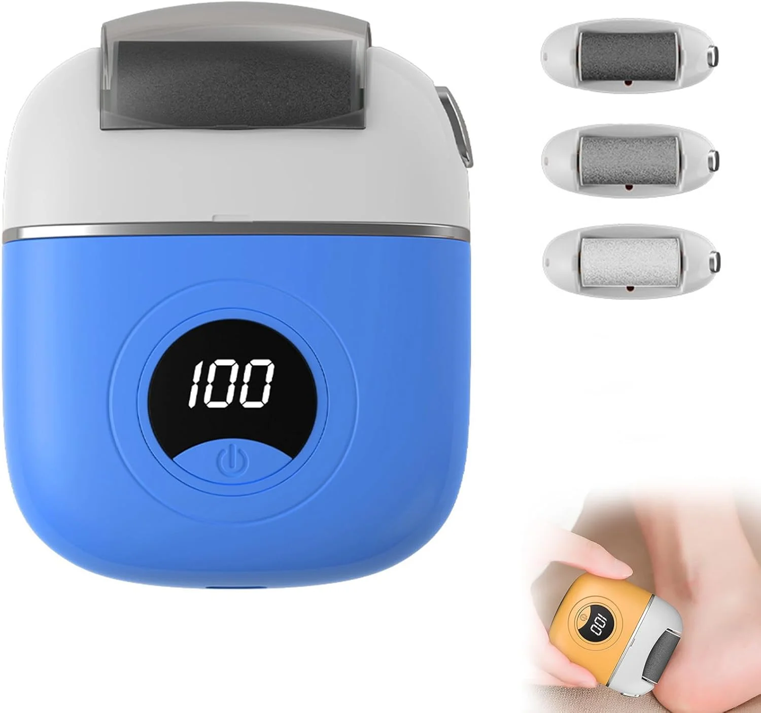 Electric Foot Callus Remover, Portable Electric Foot Files with 3 Heads & 2 Speeds, Rechargeable Foot Grinder, Waterproof Deadskin Remover, Pedicure Tools for Dead, Hard Cracked Dry Skin (Blue)