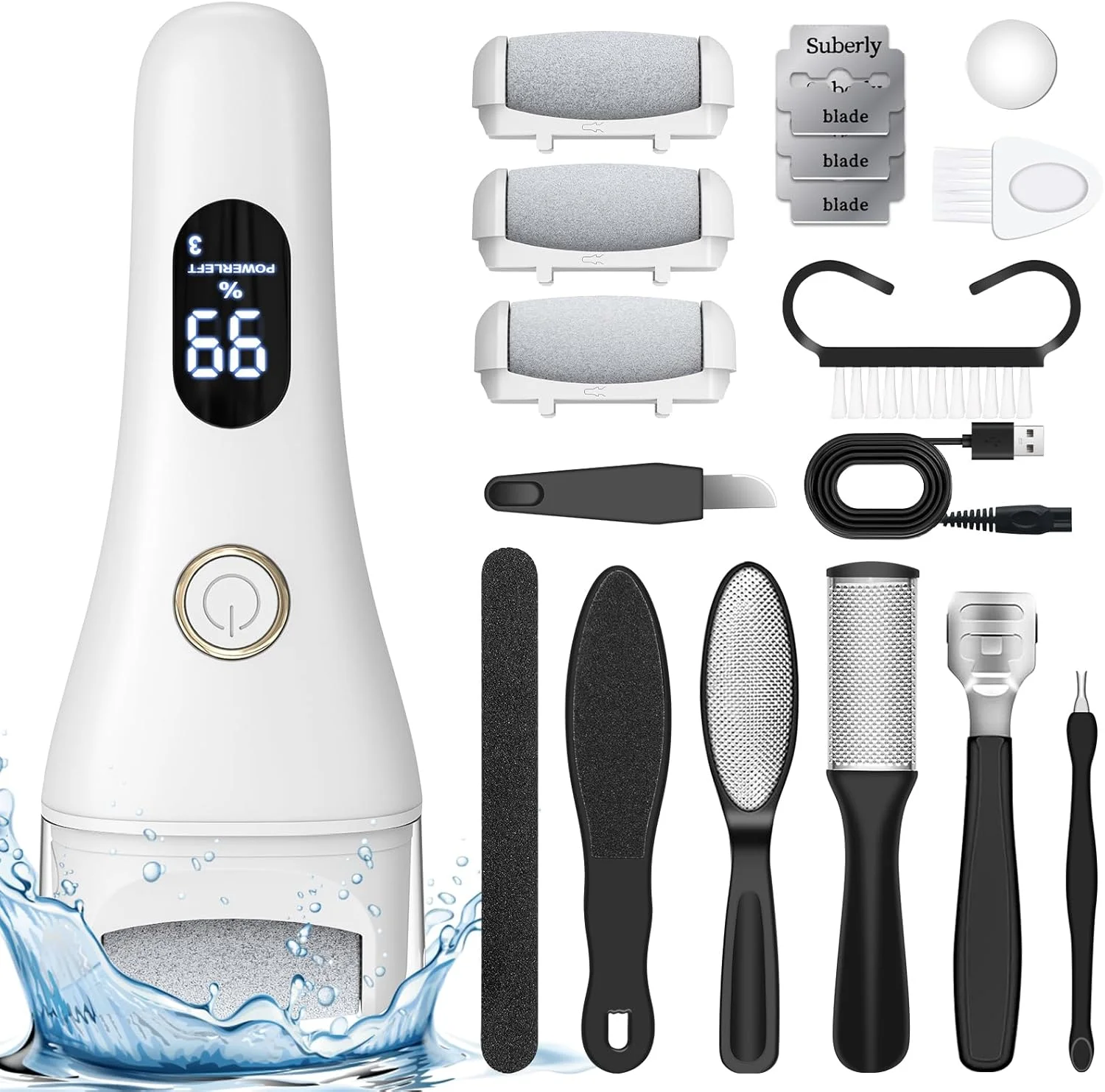 سوهان برقی پا، کیت پدیکور قابل حمل، سوهان پا برای از بین بردن پینه پا، ابزار پدیکور حرفه ای مراقبت از پا، اسکرابر پا برای مردان و زنان، پوست مرده، پوست خشک ترک خورده، پینه ها - 3 سرعت