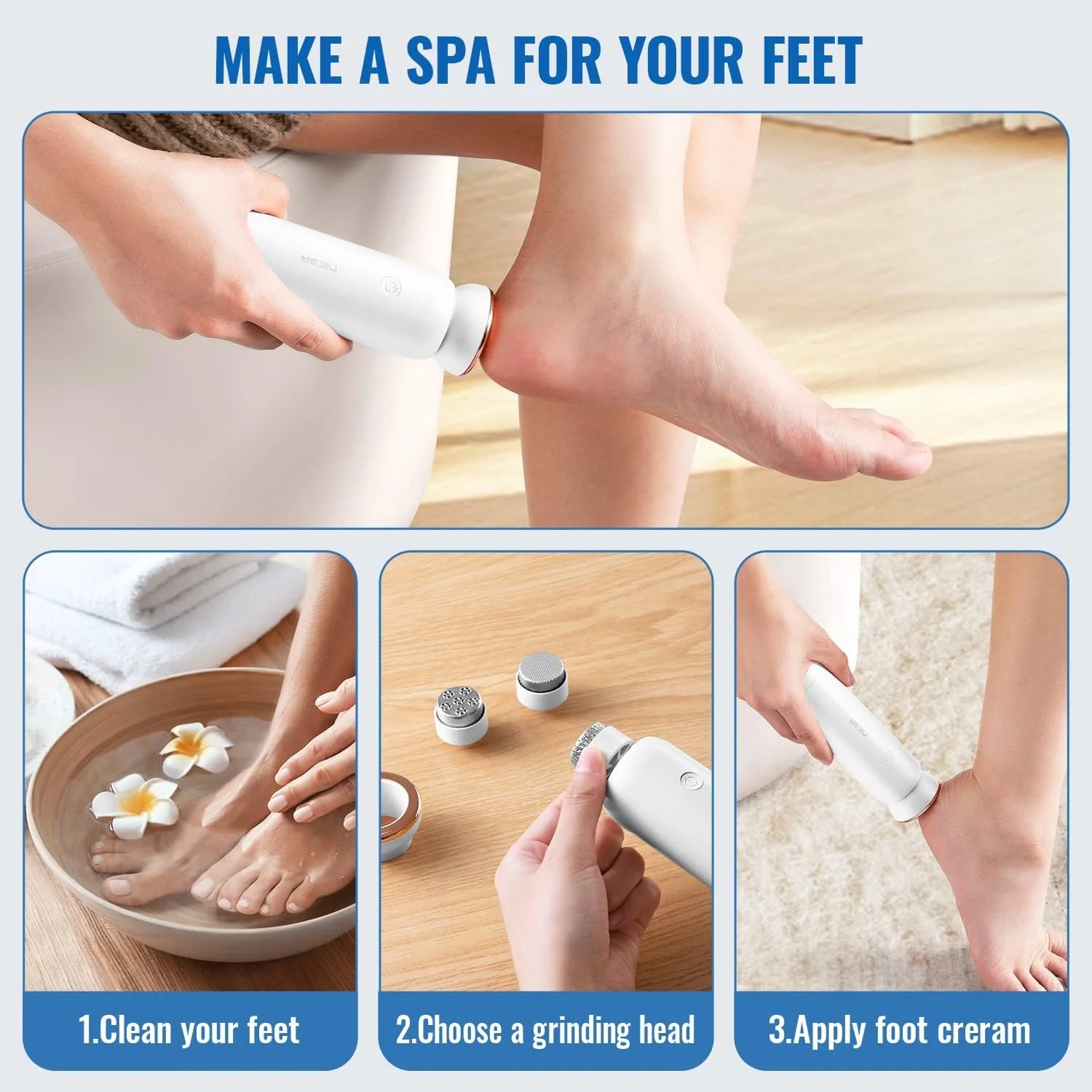 سوهان برقی پا، سوهان پدیکور قابل حمل و شارژی، کیت اسکرابر پا، ضد آب، مراقبت از پا برای پوست های خشک و ترک خورده، 5 سرعت و 3 سری سنگ زنی