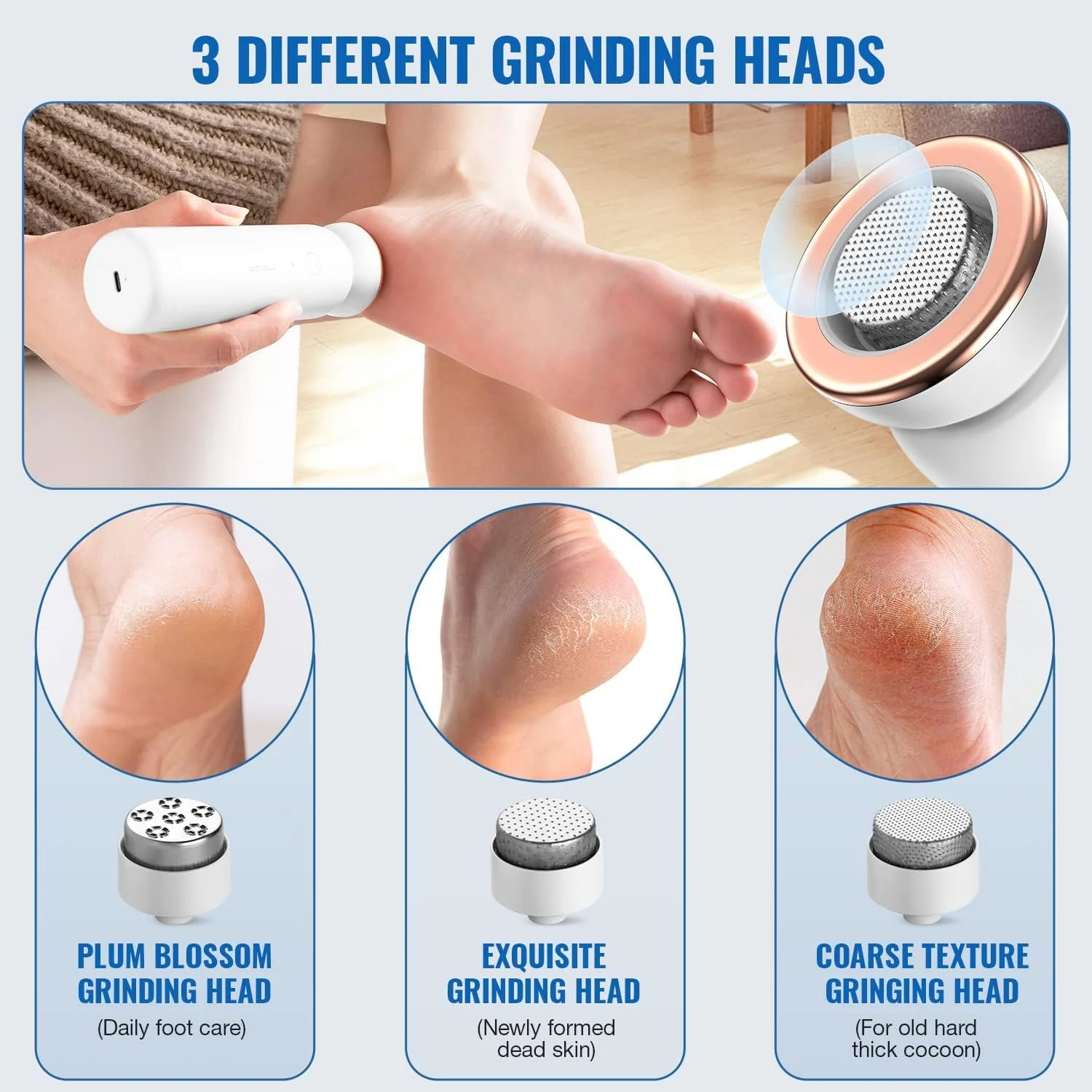 سوهان برقی پا، سوهان پدیکور قابل حمل و شارژی، کیت اسکرابر پا، ضد آب، مراقبت از پا برای پوست های خشک و ترک خورده، 5 سرعت و 3 سری سنگ زنی