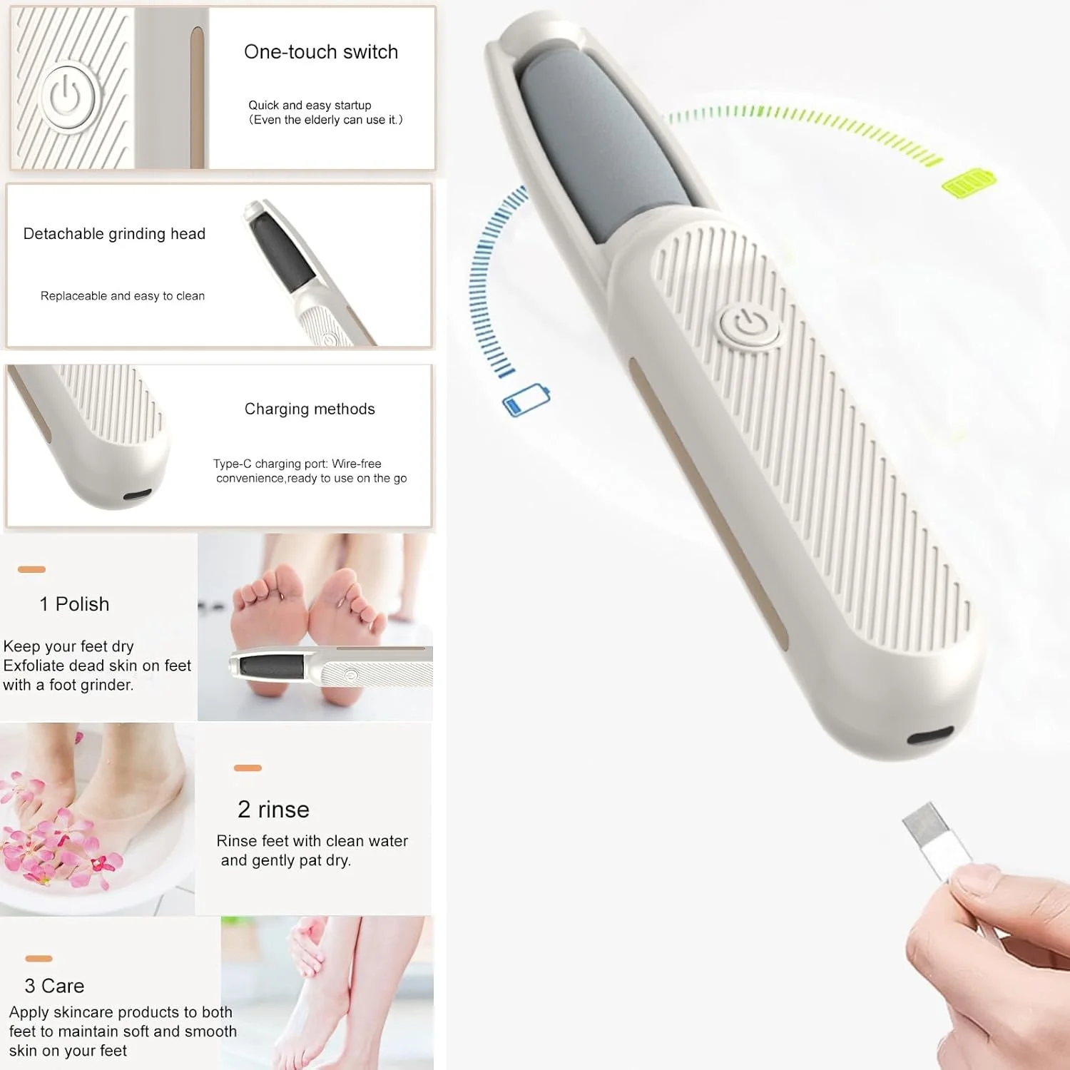 سوهان برقی پا، قابل حمل، شارژی، ضد آب، از بین برنده پوست مرده برای داشتن پاهایی نرم، ابزار پدیکور بدون درد، دستگاه ضروری مراقبت از پا برای استفاده در خانه و مسافرت سوهان برقی پا، قابل حمل، شارژی، ضد آب، از بین برنده پوست مرده برای داشتن پاهایی نرم، ابزار پدیکور بدون درد، دستگاه ضروری مراقبت از پا برای استفاده در خانه و مسافرت