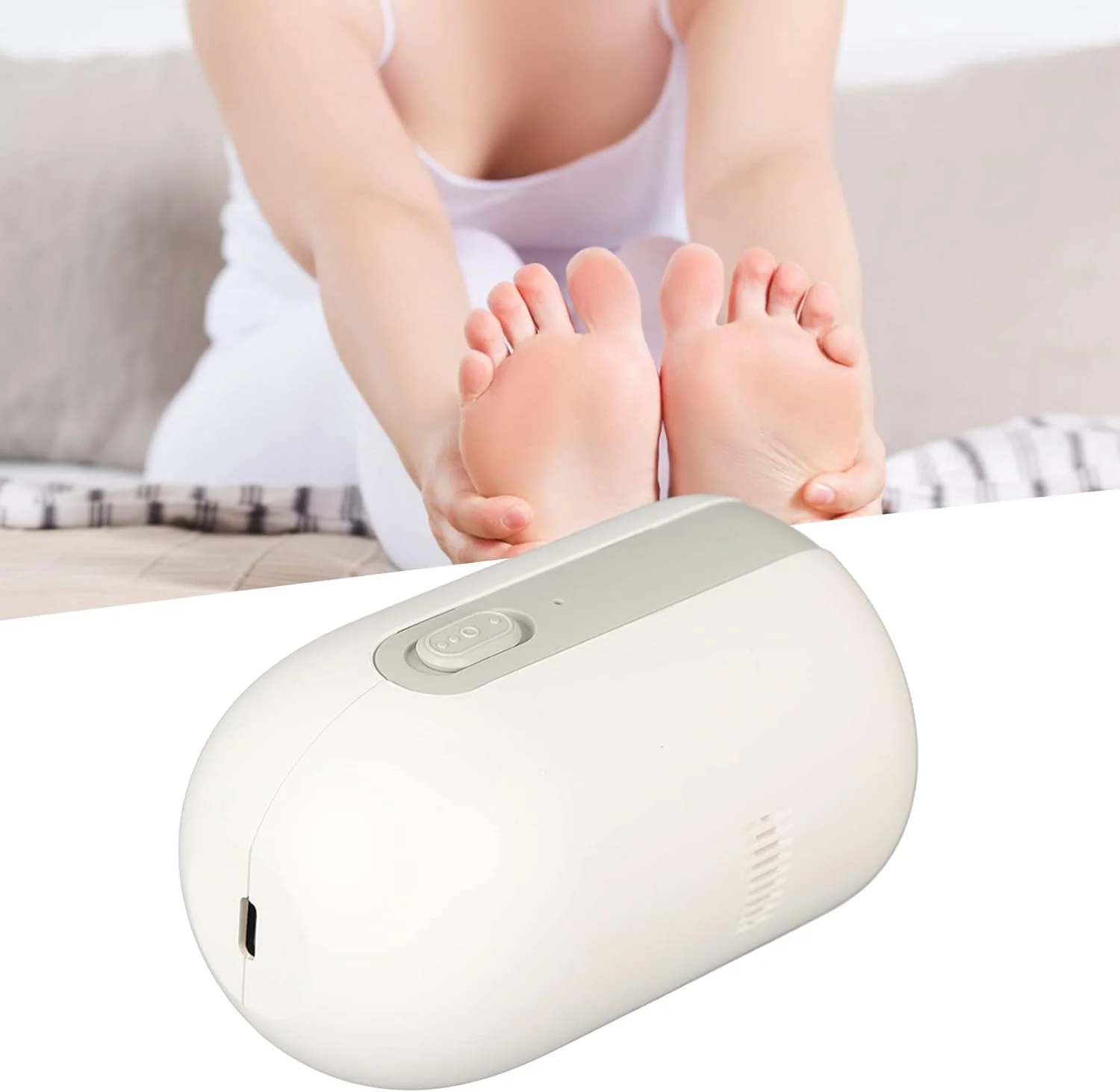 ست پدیکور برقی پا، دستگاه برقی از بین برنده پینه پا با 2 سر سنگ زنی مختلف 5 وات 2 سرعت دنده DC (سفید)