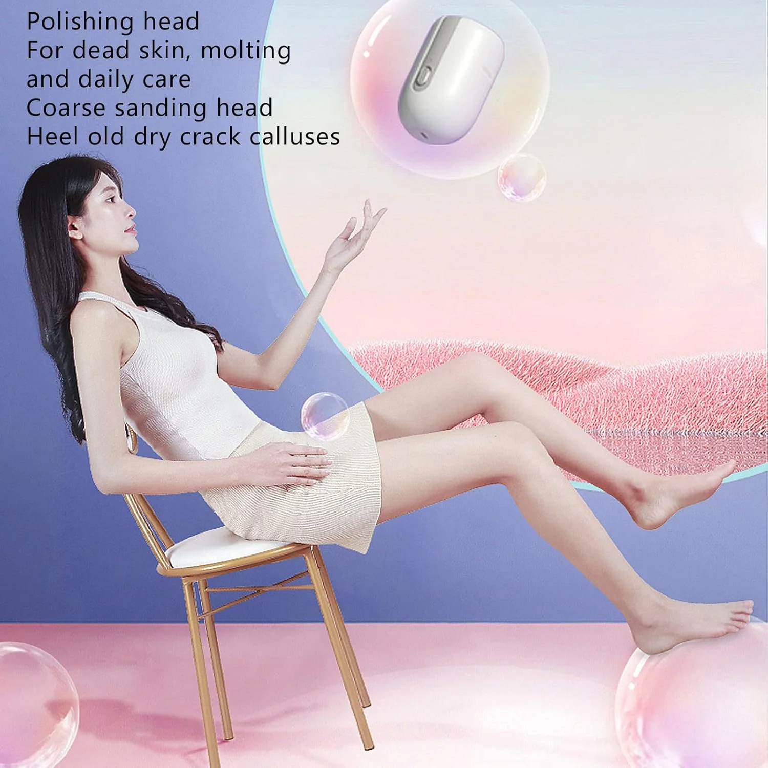 ست پدیکور برقی پا، دستگاه برقی از بین برنده پینه پا با 2 سر سنگ زنی مختلف 5 وات 2 سرعت دنده DC (سفید)
