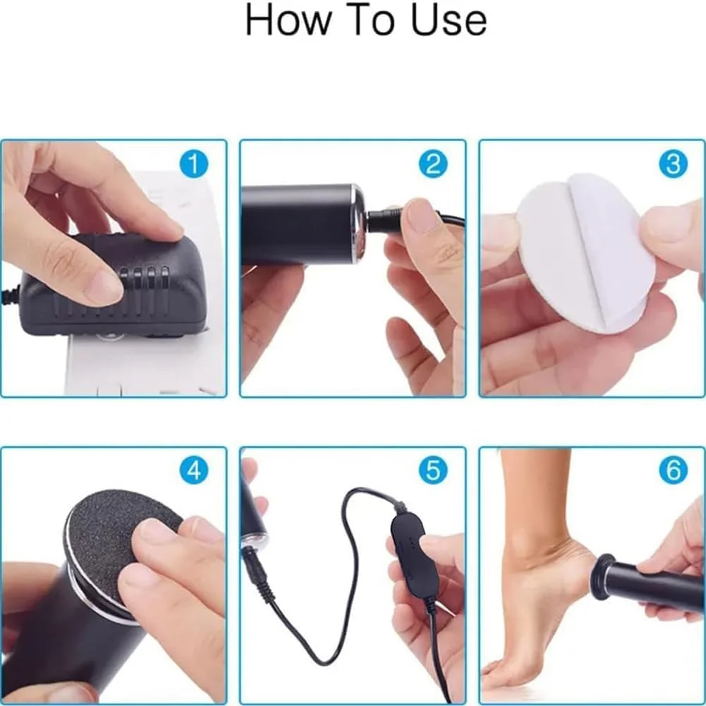 سوهان برقی پا، سوهان برقی بدون درد با 60 عدد دیسک سمباده، اسکرابر پای Dermawave، پدیکور حرفه ای با سرعت قابل تنظیم برای از بین بردن پوست مرده و ترک پا برای آقایان و بانوان