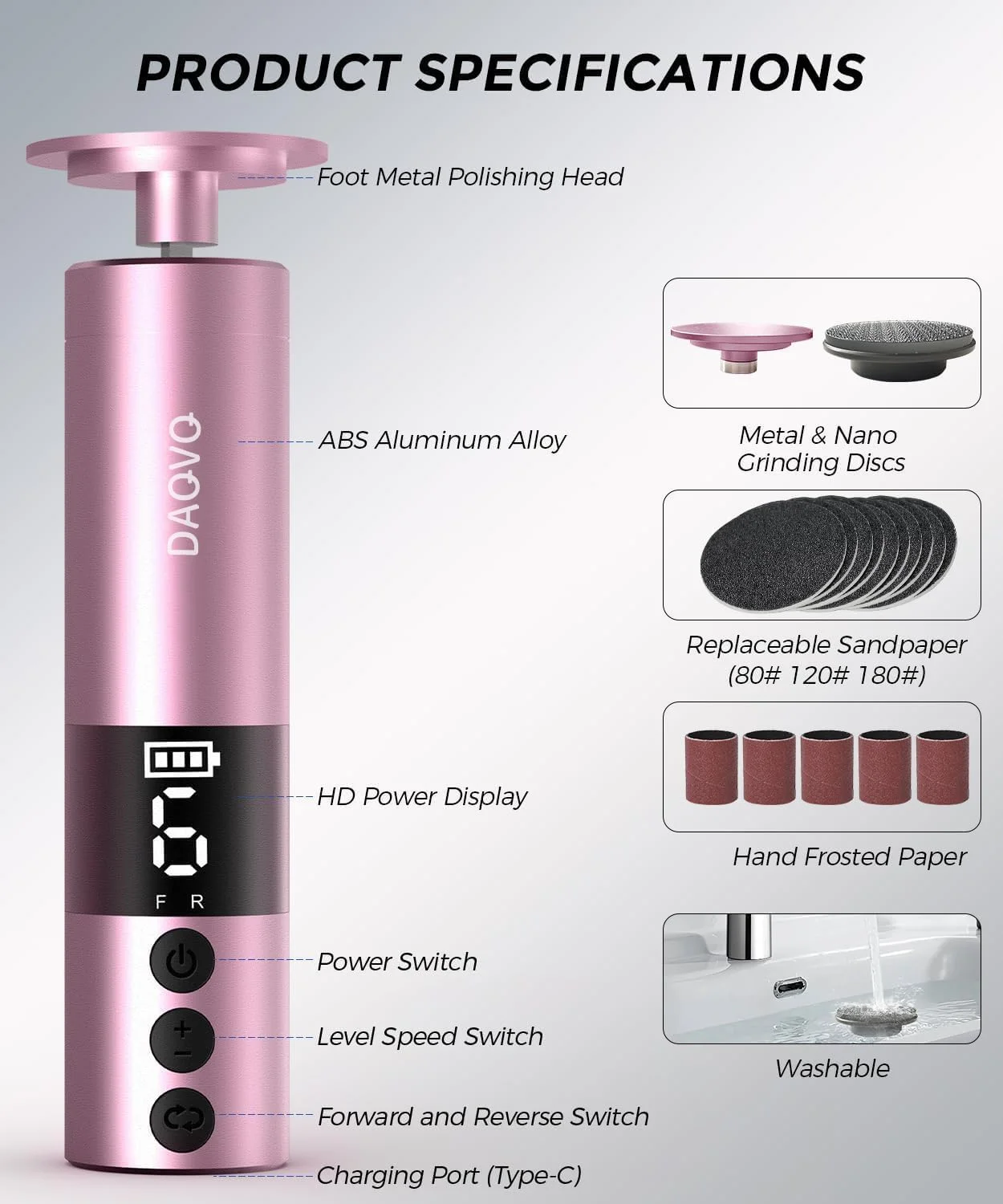 سوهان برقی پدیکور پا با سر نانو شیشه ای و 60 عدد دیسک سمباده (3 سایز)، سوهان برقی 2 در 1 آلومینیومی بدون سیم برای مراقبت از پا و ناخن، ابزار پدیکور با سرعت قابل تنظیم برای پوست های مرده - صورتی سوهان برقی پدیکور پا با سر نانو شیشه ای و 60 عدد دیسک سمباده (3 سایز)، سوهان برقی 2 در 1 آلومینیومی بدون سیم برای مراقبت از پا و ناخن، ابزار پدیکور با سرعت قابل تنظیم برای پوست های مرده - صورتی