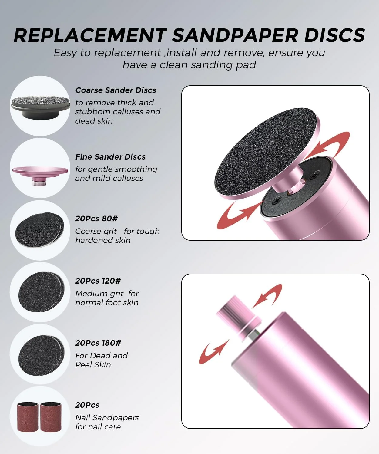 سوهان برقی پدیکور پا با سر نانو شیشه ای و 60 عدد دیسک سمباده (3 سایز)، سوهان برقی 2 در 1 آلومینیومی بدون سیم برای مراقبت از پا و ناخن، ابزار پدیکور با سرعت قابل تنظیم برای پوست های مرده - صورتی سوهان برقی پدیکور پا با سر نانو شیشه ای و 60 عدد دیسک سمباده (3 سایز)، سوهان برقی 2 در 1 آلومینیومی بدون سیم برای مراقبت از پا و ناخن، ابزار پدیکور با سرعت قابل تنظیم برای پوست های مرده - صورتی