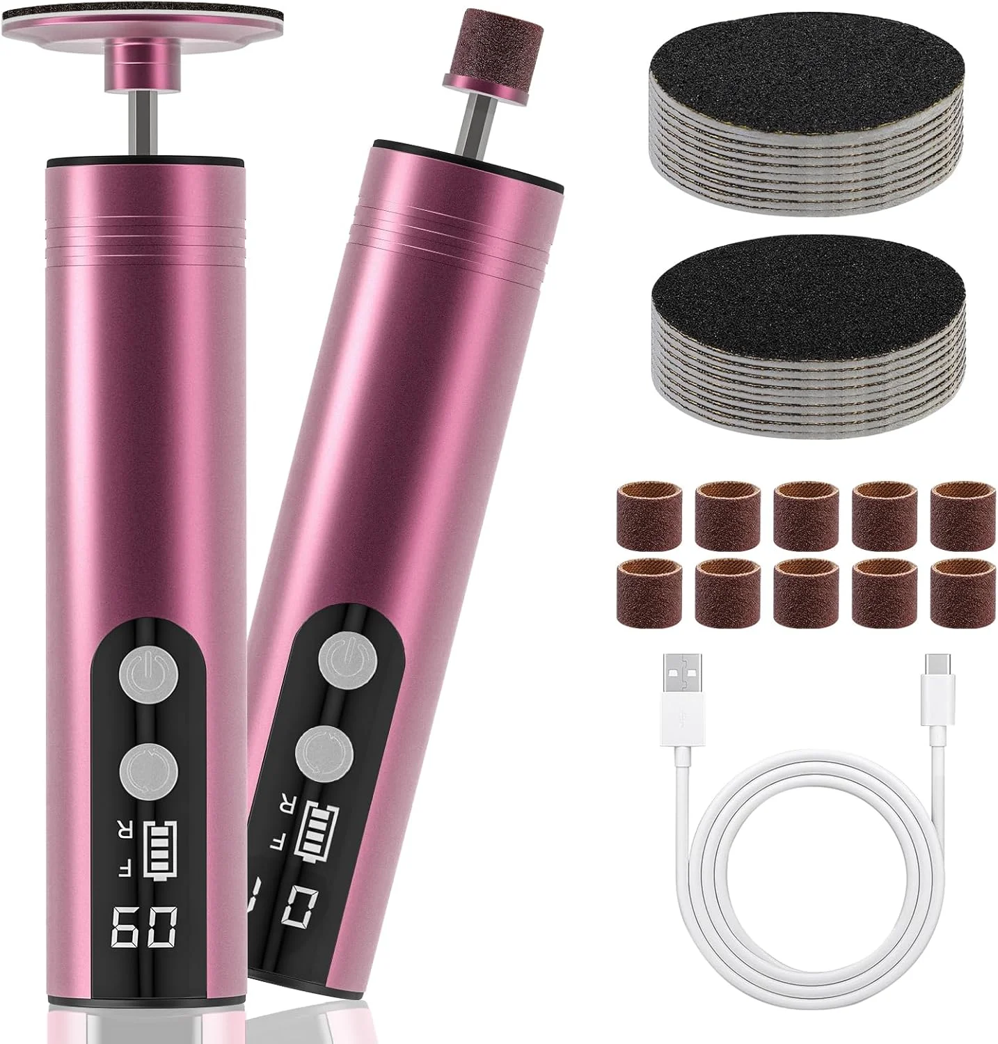 سوهان برقی پا، از بین برنده پوست سخت، 2 در 1، از بین برنده پینه پا و آسیاب ناخن برقی، ابزار پدیکور، سمباده پا برای پوست خشک و مرده، پاشنه های ترک خورده و پینه ها، 9 سرعت قابل تنظیم، 2000 میلی آمپر قابل شارژ