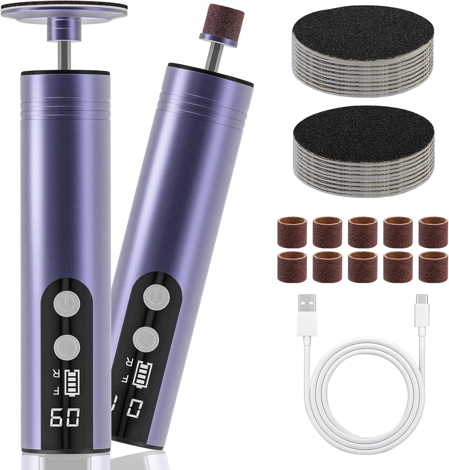 سوهان برقی پا، از بین برنده پوست سفت، دستگاه 2 در 1 برقی از بین برنده پینه پا و آسیاب ناخن، ابزار پدیکور سمباده ای پا برای پوست خشک و مرده پا، پینه های ترک خورده پاشنه پا، 9 سرعت قابل تنظیم، 2000 میلی آمپر قابل شارژ