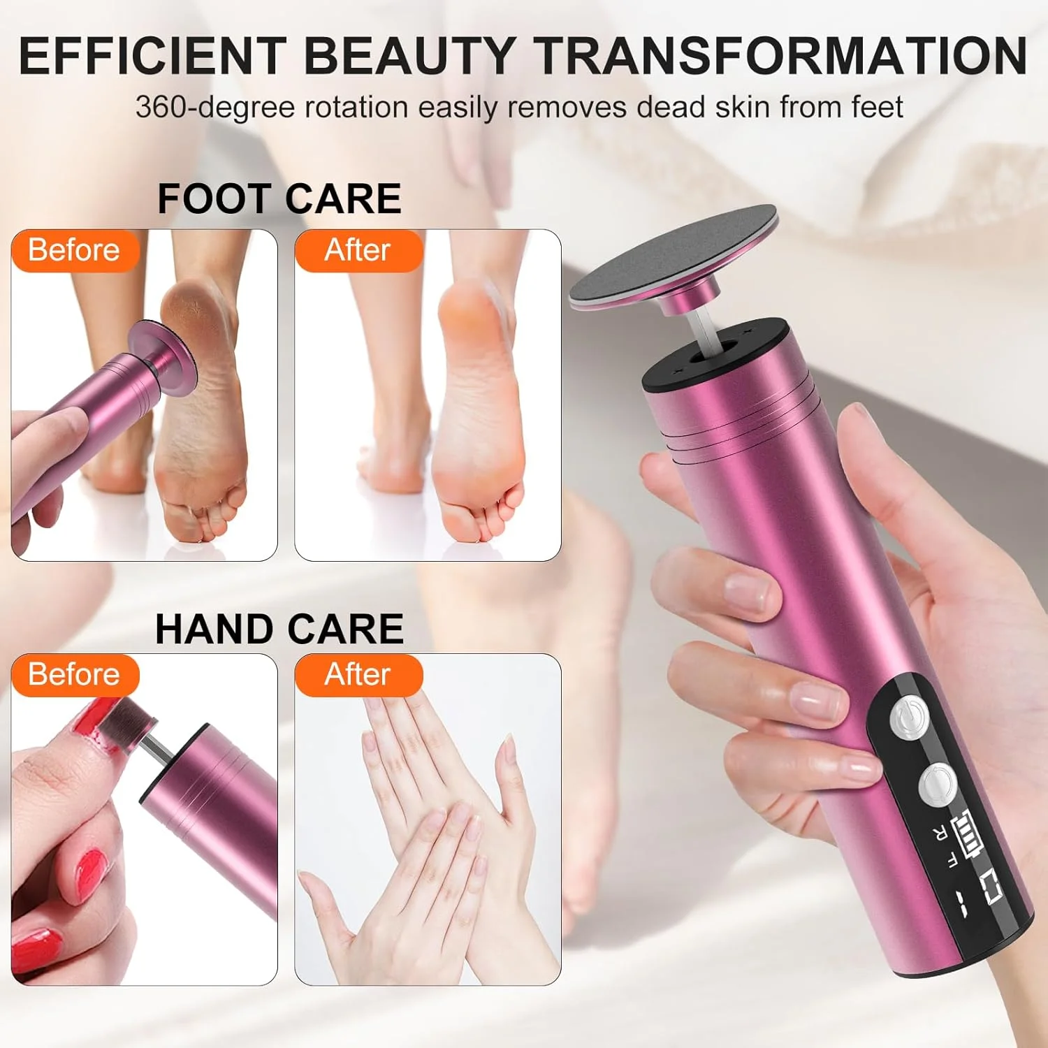 سوهان برقی پا، از بین برنده پوست سخت، 2 در 1، از بین برنده پینه پا و آسیاب ناخن برقی، ابزار پدیکور، سمباده پا برای پوست خشک و مرده، پاشنه های ترک خورده و پینه ها، 9 سرعت قابل تنظیم، 2000 میلی آمپر قابل شارژ