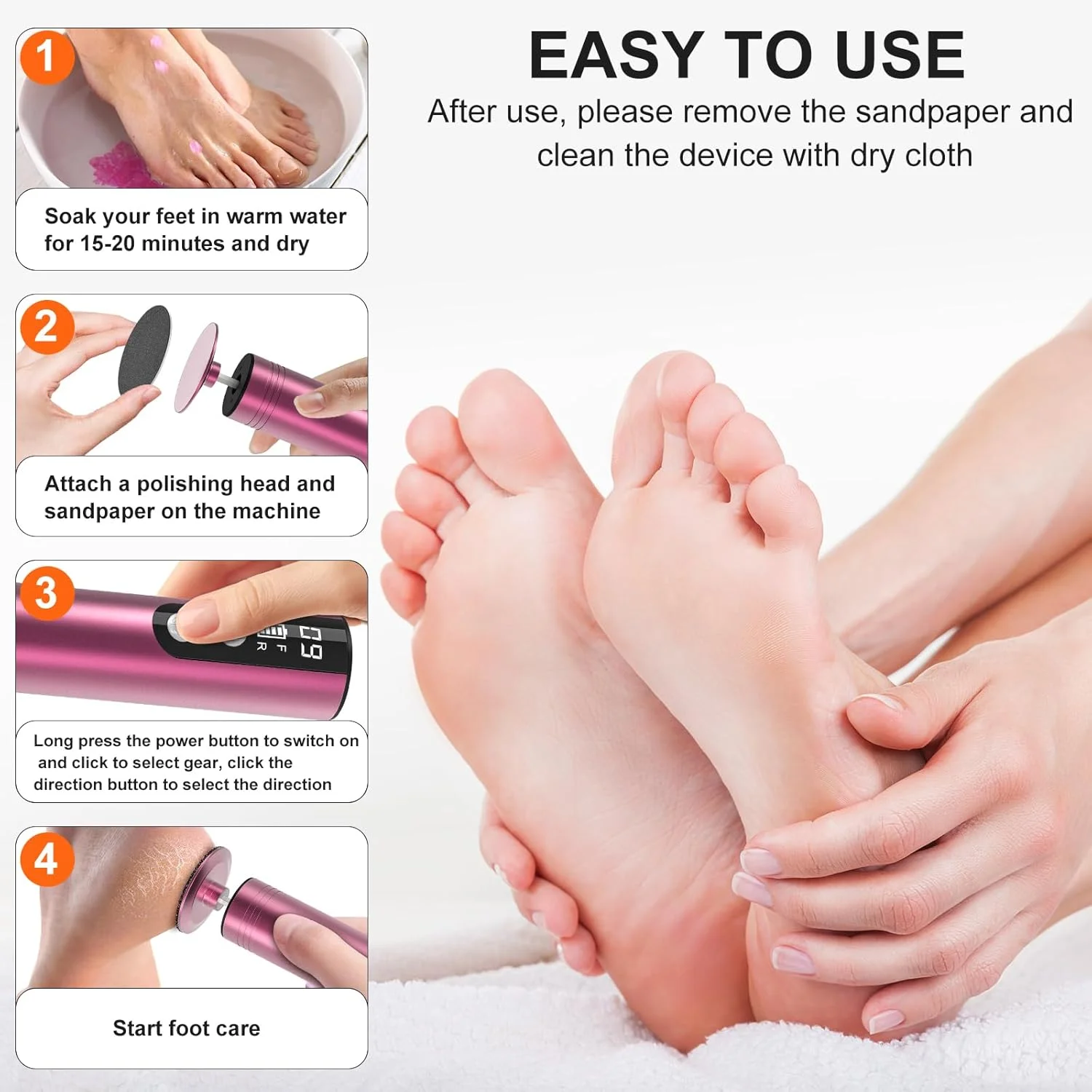 سوهان برقی پا، از بین برنده پوست سخت، 2 در 1، از بین برنده پینه پا و آسیاب ناخن برقی، ابزار پدیکور، سمباده پا برای پوست خشک و مرده، پاشنه های ترک خورده و پینه ها، 9 سرعت قابل تنظیم، 2000 میلی آمپر قابل شارژ