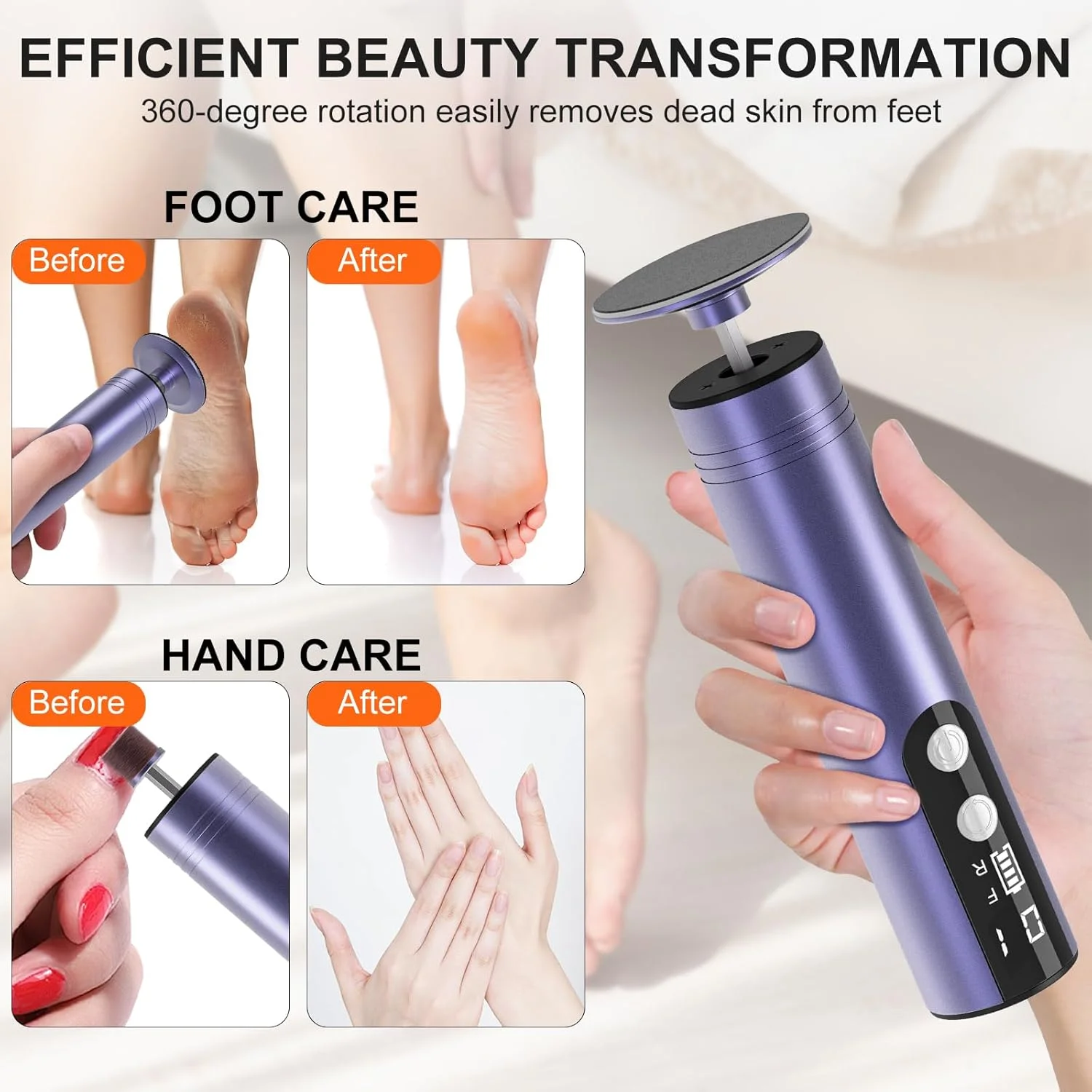 سوهان برقی پا، از بین برنده پوست سفت، دستگاه 2 در 1 برقی از بین برنده پینه پا و آسیاب ناخن، ابزار پدیکور سمباده ای پا برای پوست خشک و مرده پا، پینه های ترک خورده پاشنه پا، 9 سرعت قابل تنظیم، 2000 میلی آمپر قابل شارژ