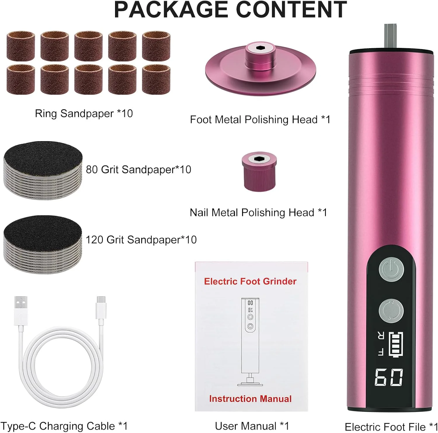 سوهان برقی پا، از بین برنده پوست سخت، 2 در 1، از بین برنده پینه پا و آسیاب ناخن برقی، ابزار پدیکور، سمباده پا برای پوست خشک و مرده، پاشنه های ترک خورده و پینه ها، 9 سرعت قابل تنظیم، 2000 میلی آمپر قابل شارژ