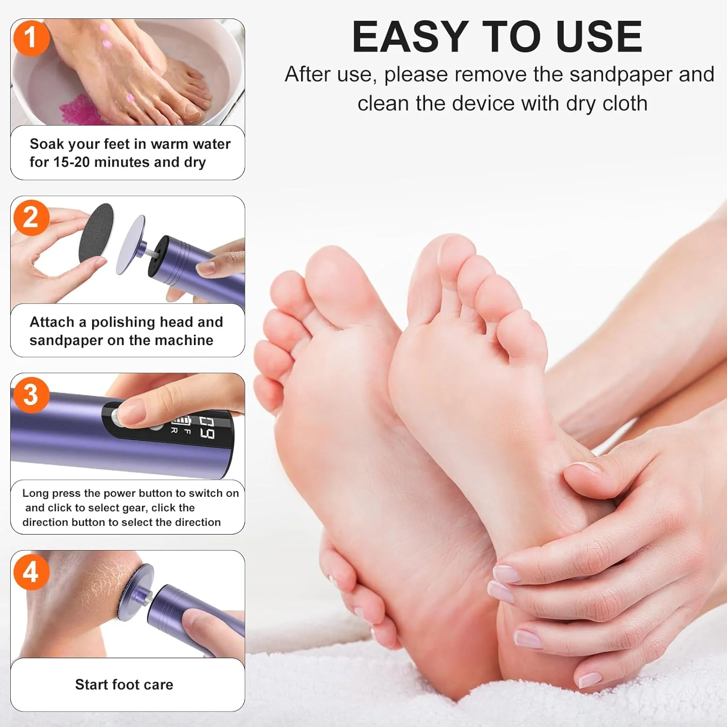 سوهان برقی پا، از بین برنده پوست سفت، دستگاه 2 در 1 برقی از بین برنده پینه پا و آسیاب ناخن، ابزار پدیکور سمباده ای پا برای پوست خشک و مرده پا، پینه های ترک خورده پاشنه پا، 9 سرعت قابل تنظیم، 2000 میلی آمپر قابل شارژ
